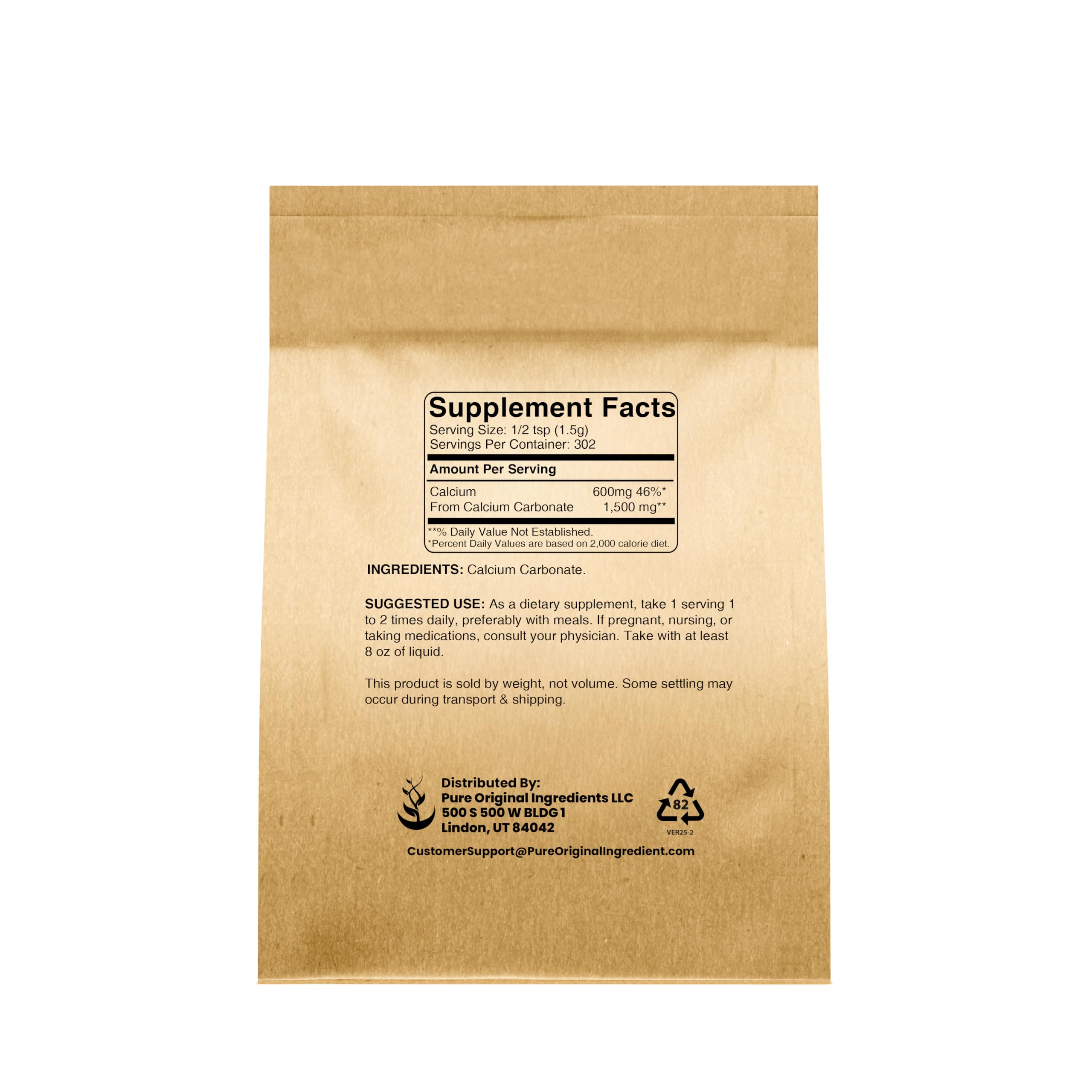 Calcium Carbonate powder with scoop for precise baking and processing uses, by Pure Original Ingredients.