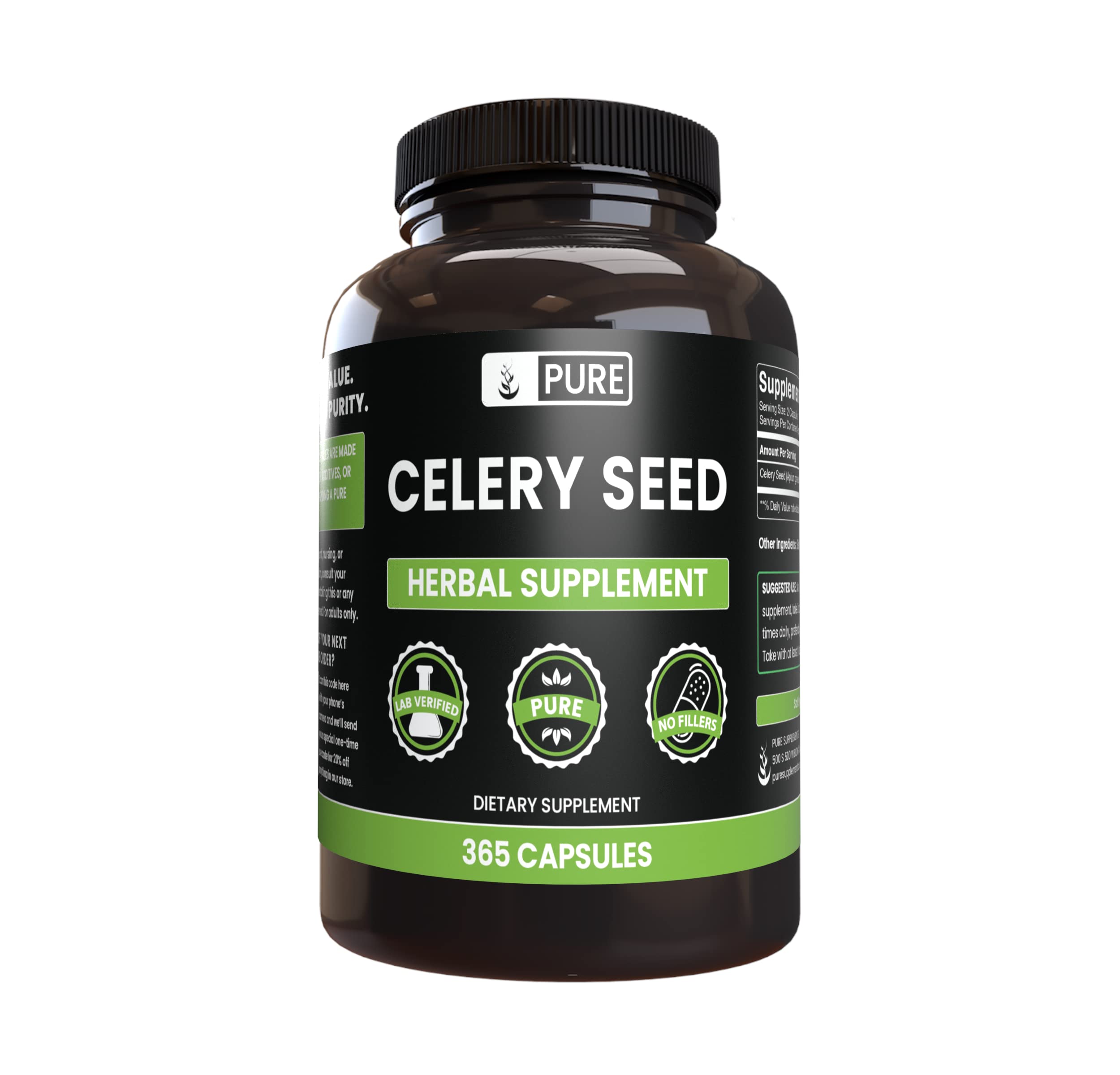 Pure Original Ingredients Celery Seed capsules in a bottle for pure daily support.
