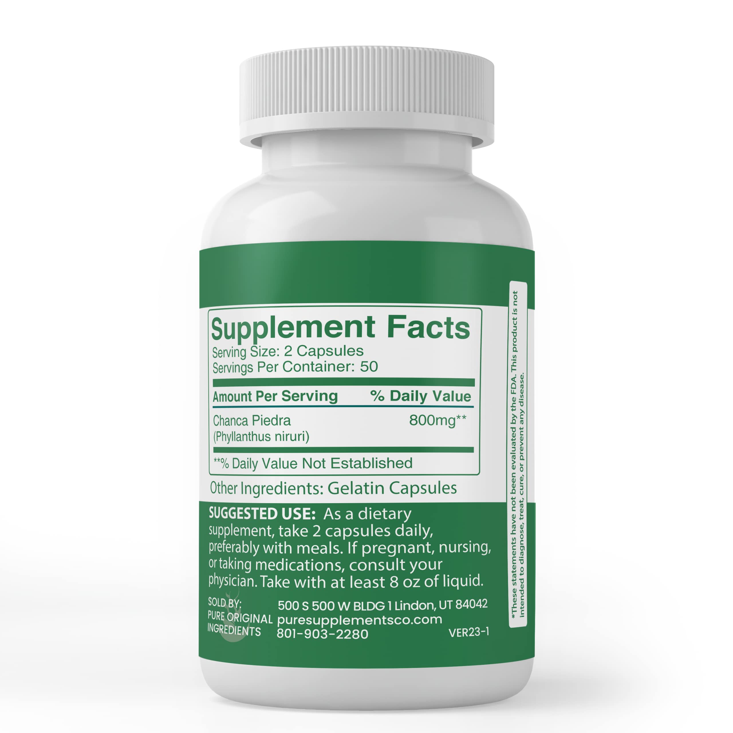 Chanca Piedra label from Pure Original Ingredients highlights purity and absence of additives.