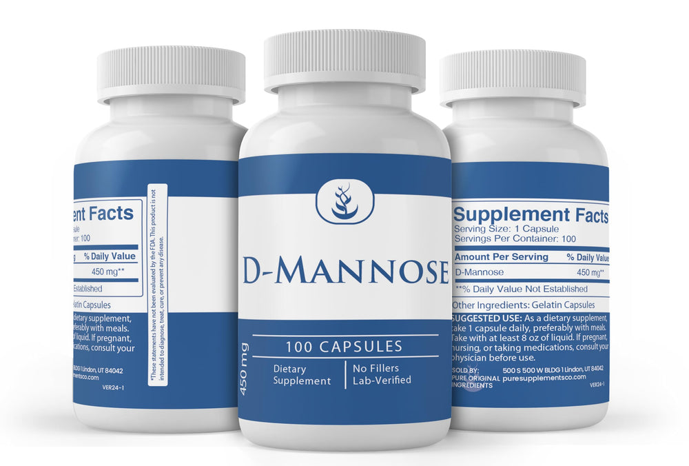Pure Original Ingredients D-Mannose capsules poured for daily use