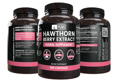 Pure Original Ingredients Hawthorn Berry Extract capsules close-up with 365-count bottle for long-term use.