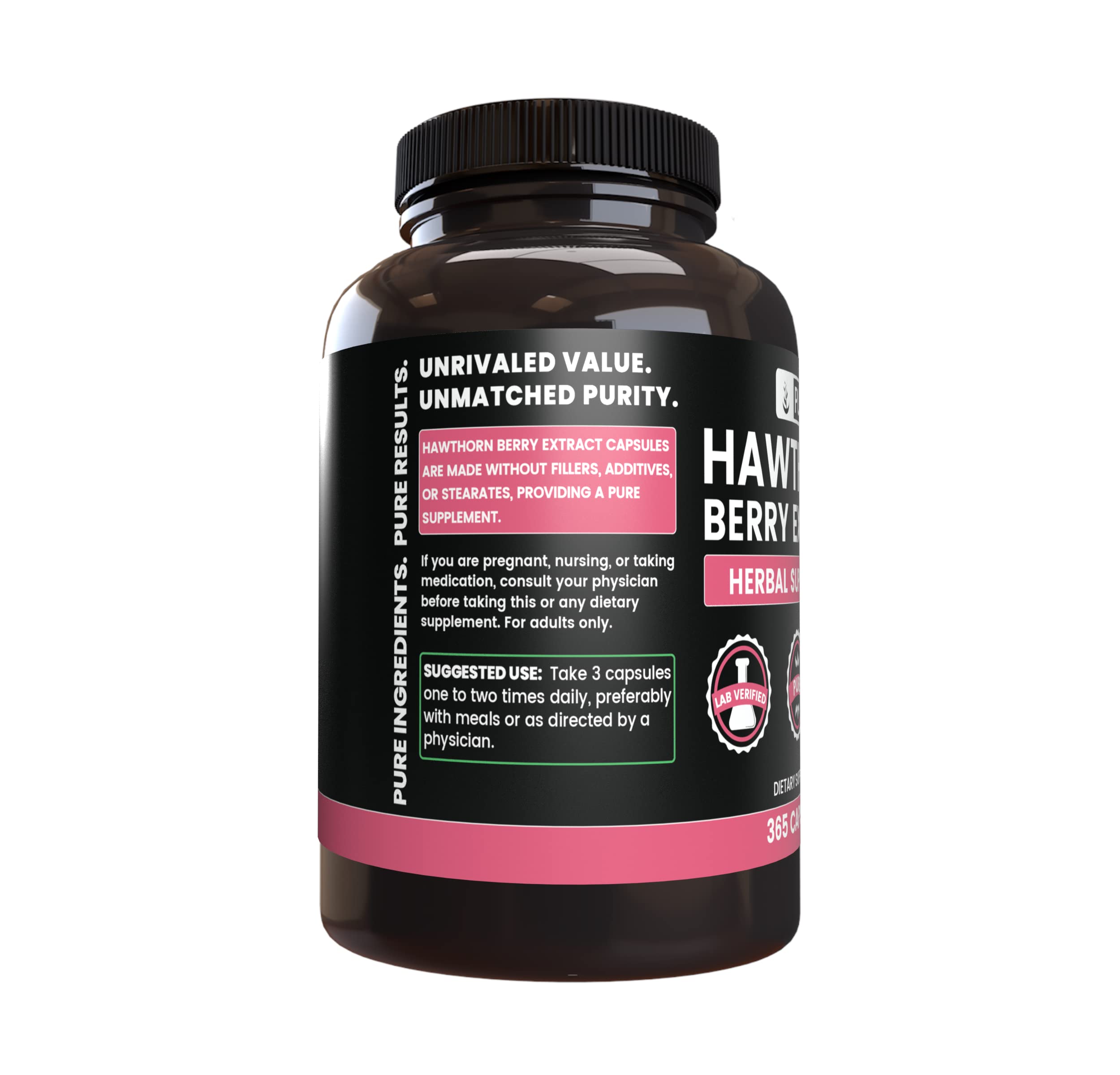 Pure Original Ingredients Hawthorn Berry Extract label highlights no magnesium or fillers for purity.
