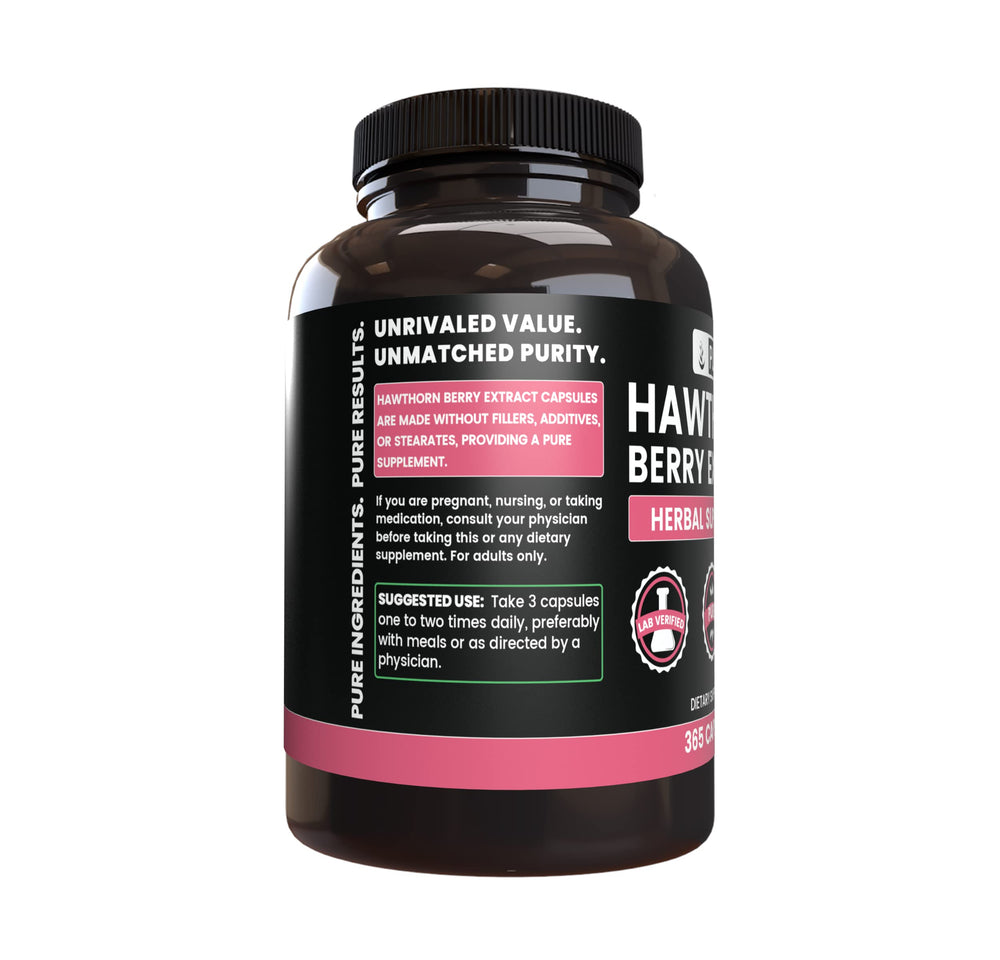 Pure Original Ingredients Hawthorn Berry Extract label highlights no magnesium or fillers for purity.
