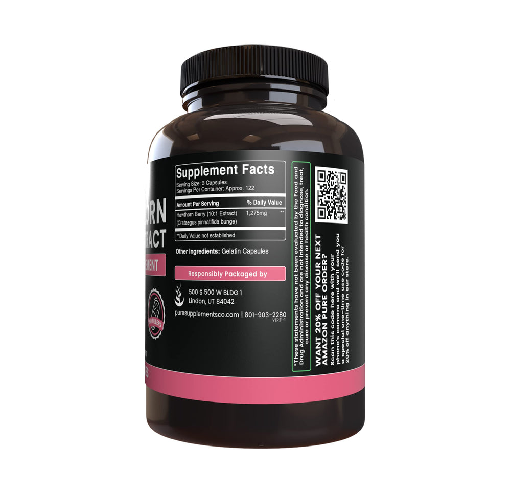 Pure Original Ingredients Hawthorn Berry Extract packaging shows clear ingredients panel and lab verification.
