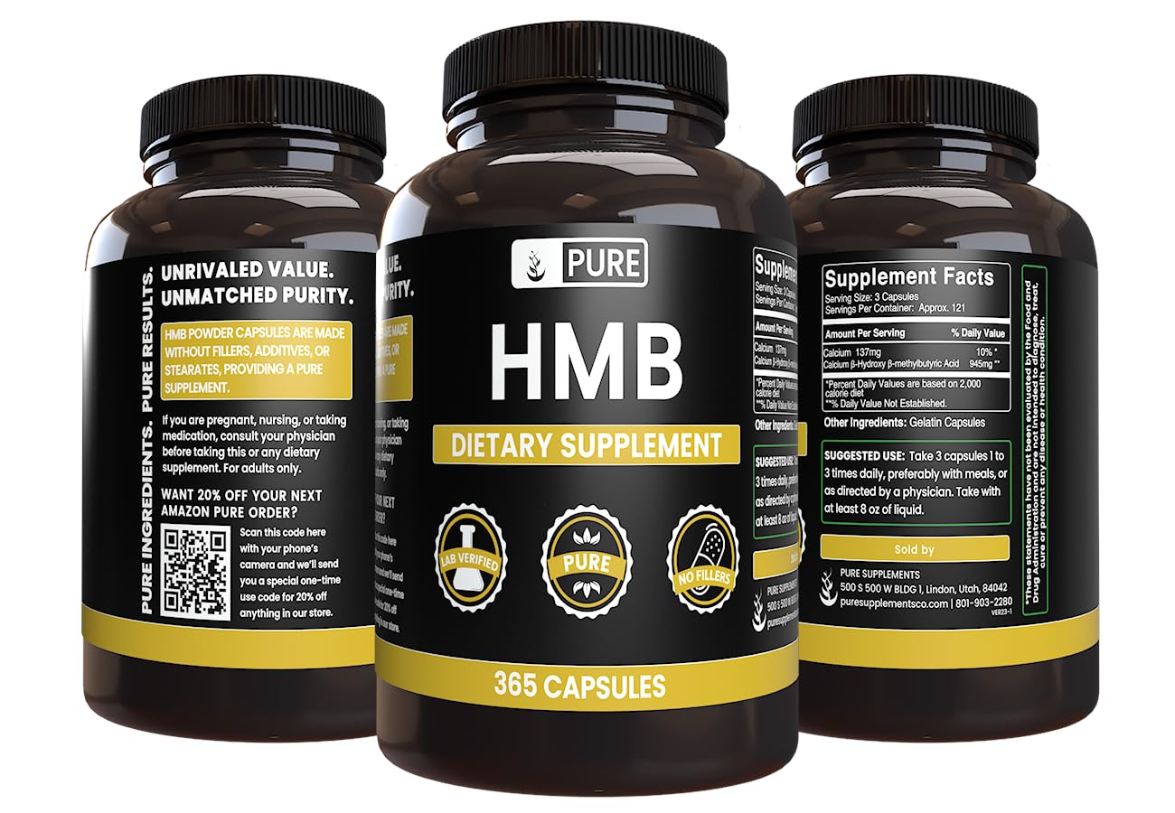 Pure Original Ingredients HMB capsules label notes Utah-made quality.