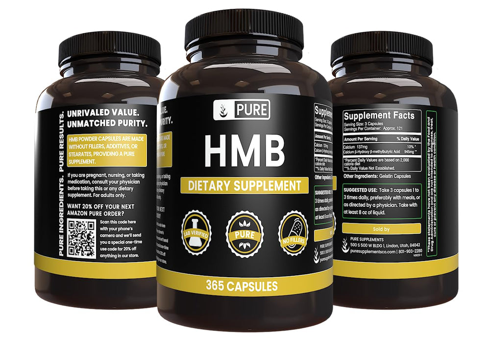 Pure Original Ingredients HMB capsules label notes Utah-made quality.