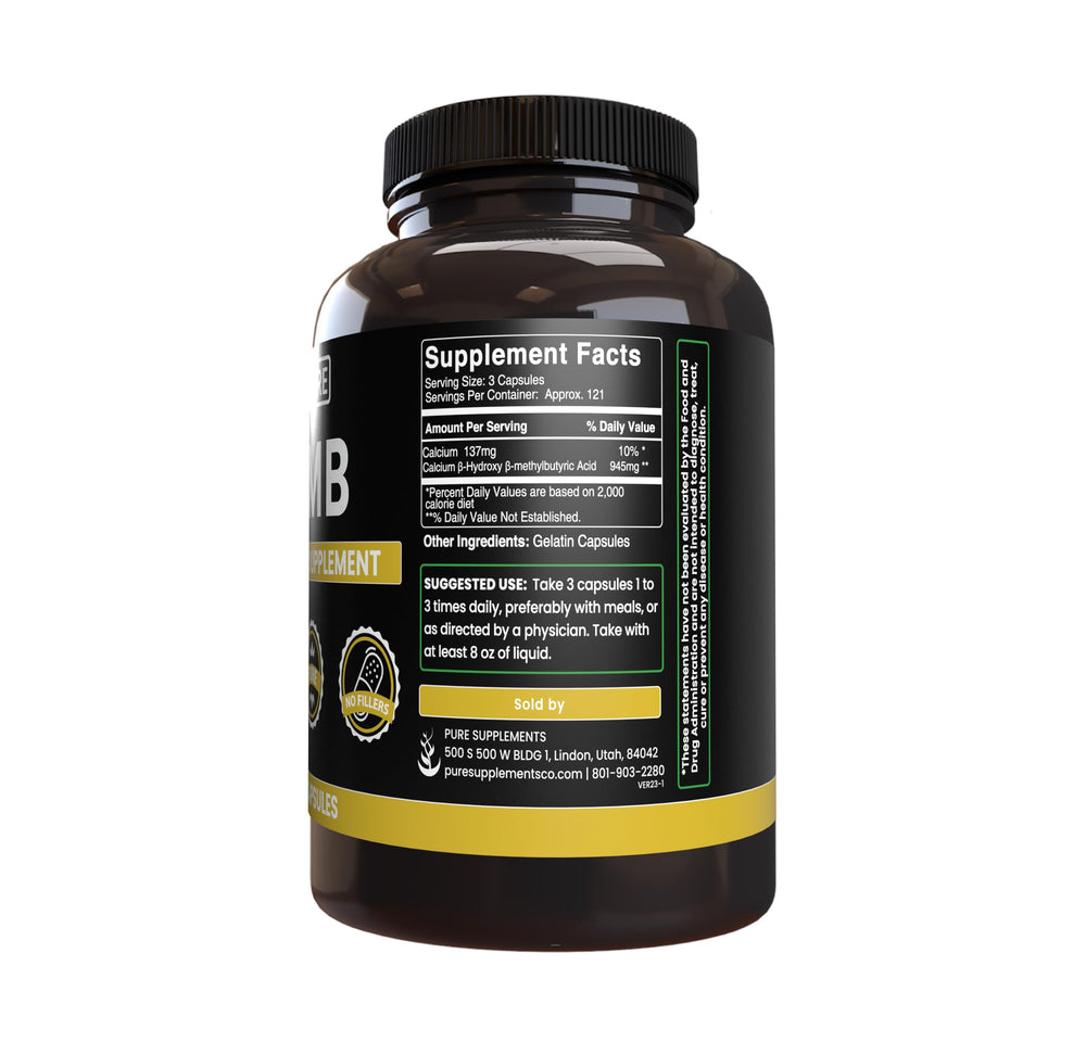Pure Original Ingredients HMB capsules packaging highlights no fillers.