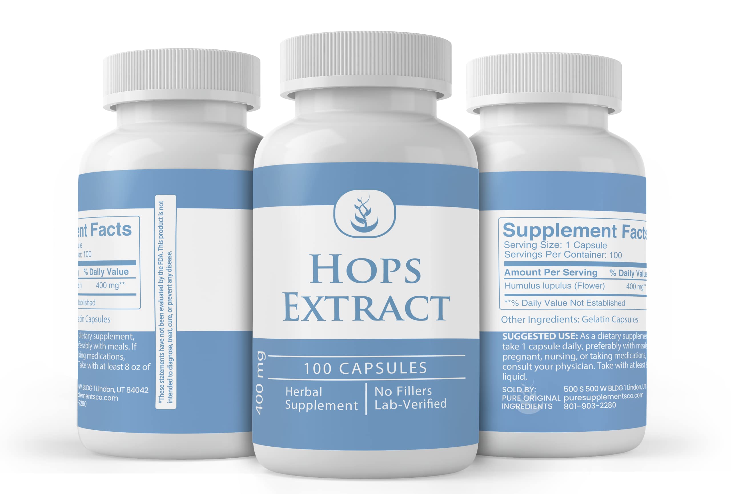 PURE ORIGINAL INGREDIENTS hops extract label closeup reveals ingredients and product details
