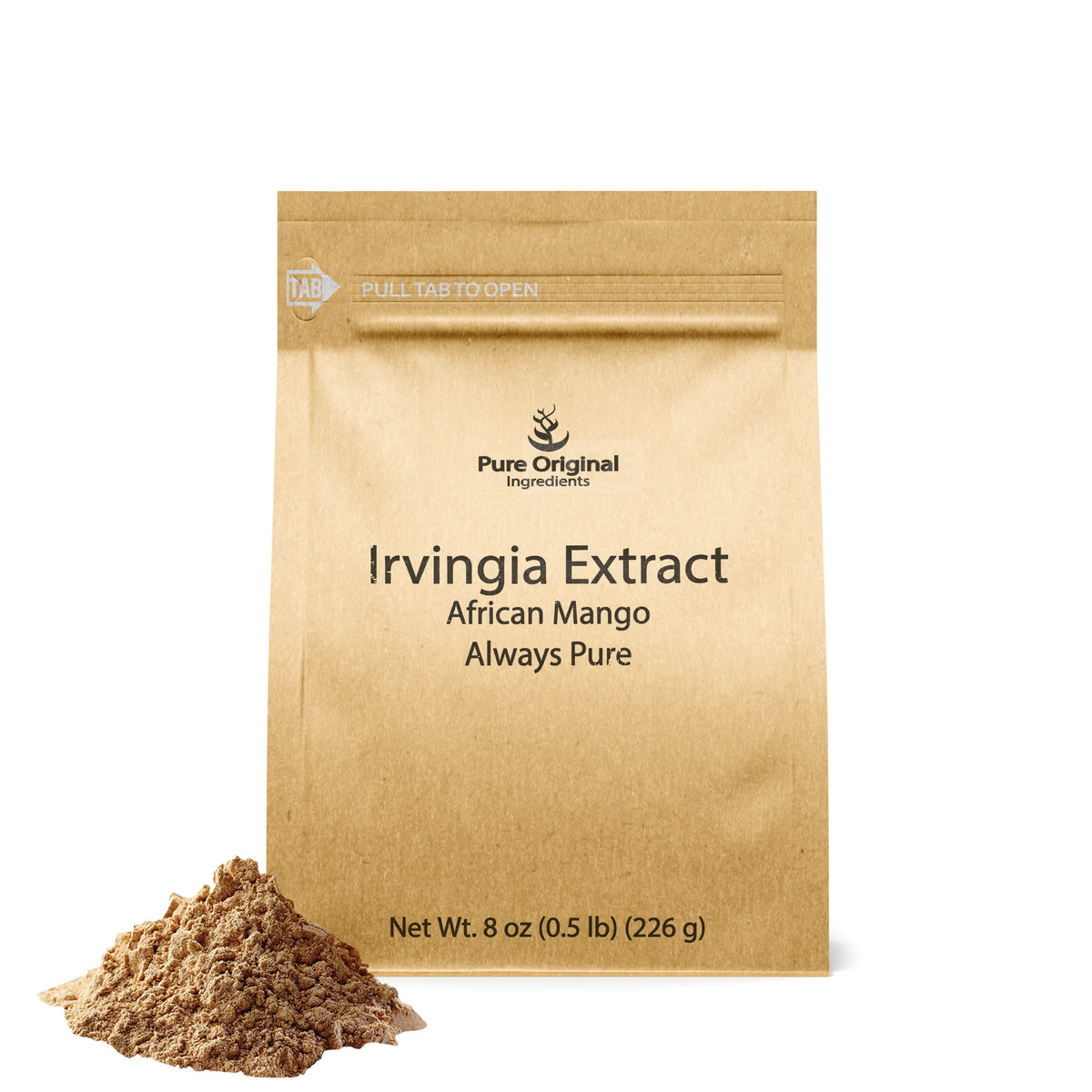 PURE ORIGINAL INGREDIENTS Irvingia seed extract bottle pouring for pure daily supplement use