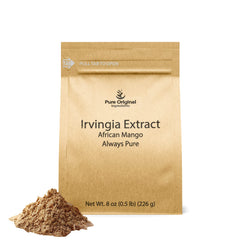 PURE ORIGINAL INGREDIENTS Irvingia seed extract bottle pouring for pure daily supplement use