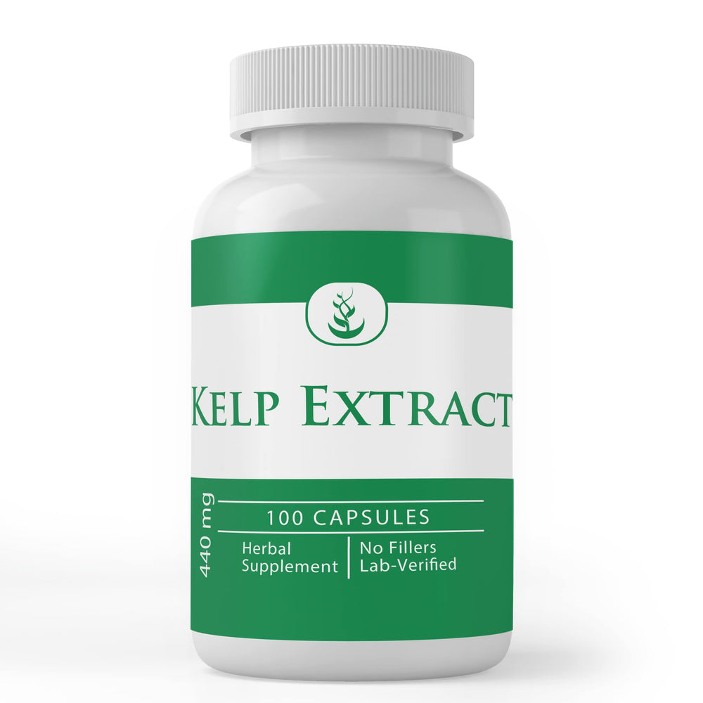 PURE ORIGINAL INGREDIENTS Kelp Extract capsules in a bottle for daily wellness.