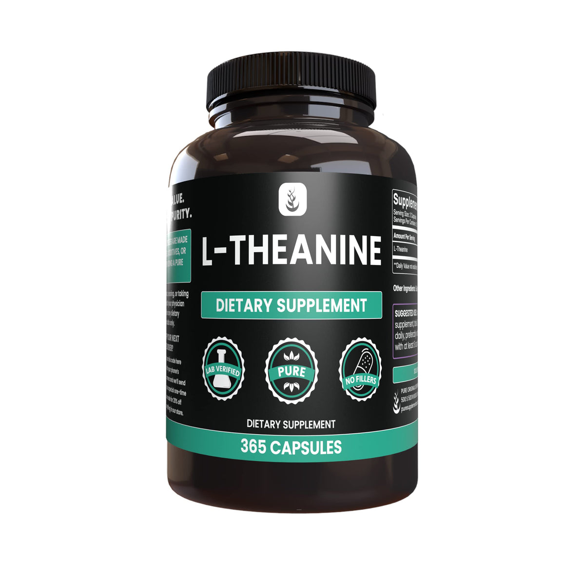 PURE ORIGINAL INGREDIENTS L-Theanine bottle promotes daily calm and focus.