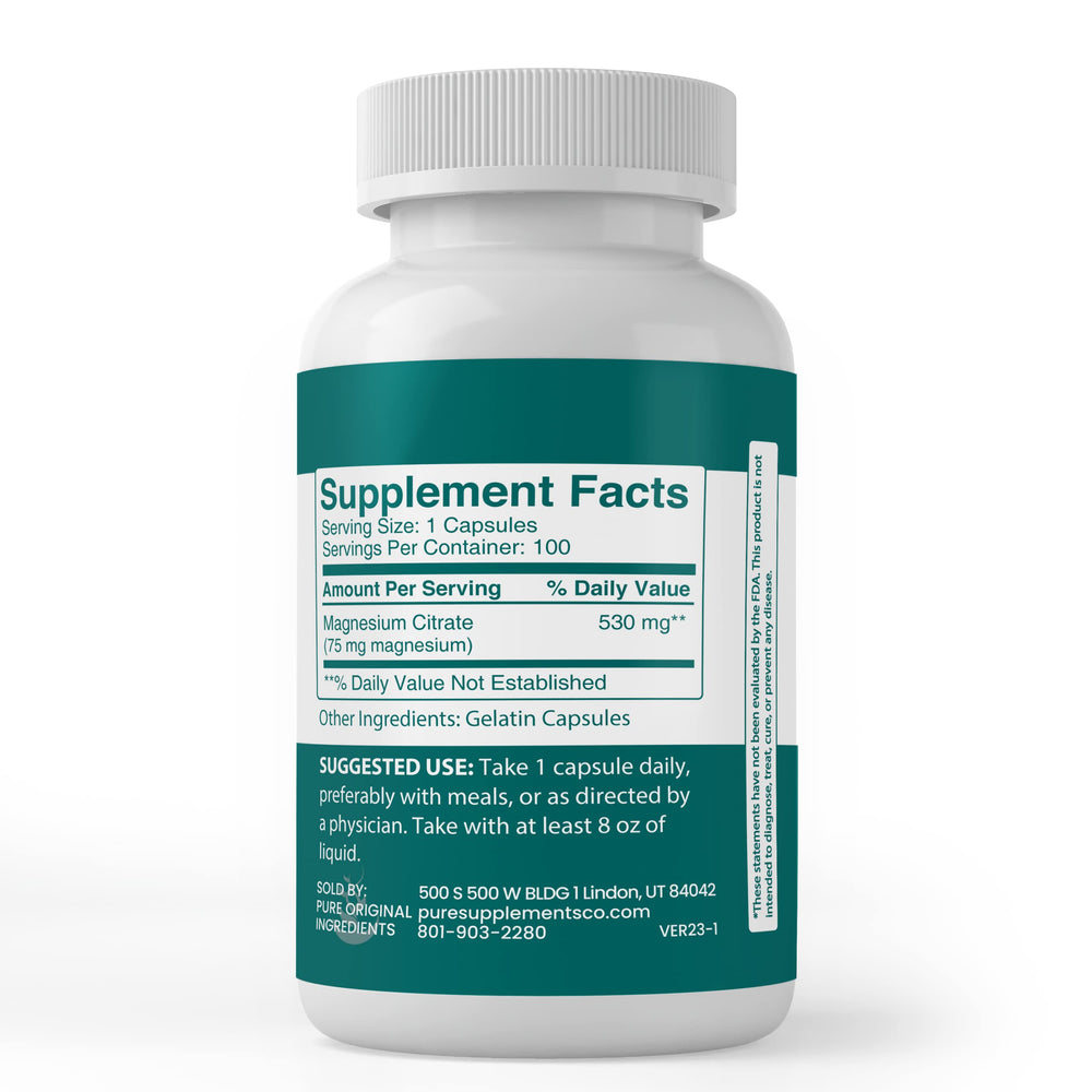 Pure Original Ingredients magnesium citrate label highlights lab-verified quality