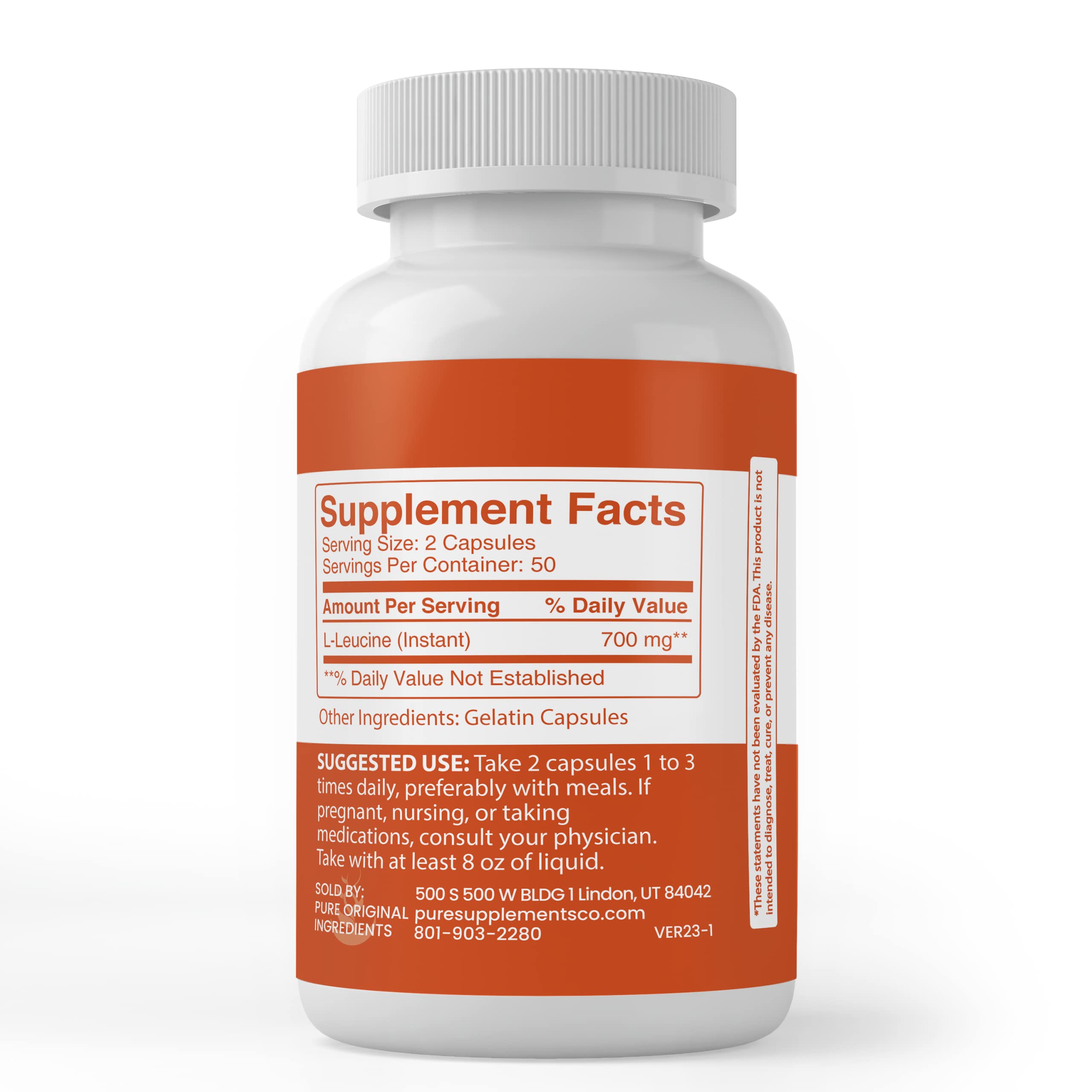 Pure Original Ingredients L-Leucine capsules pour into a cup for easy use.