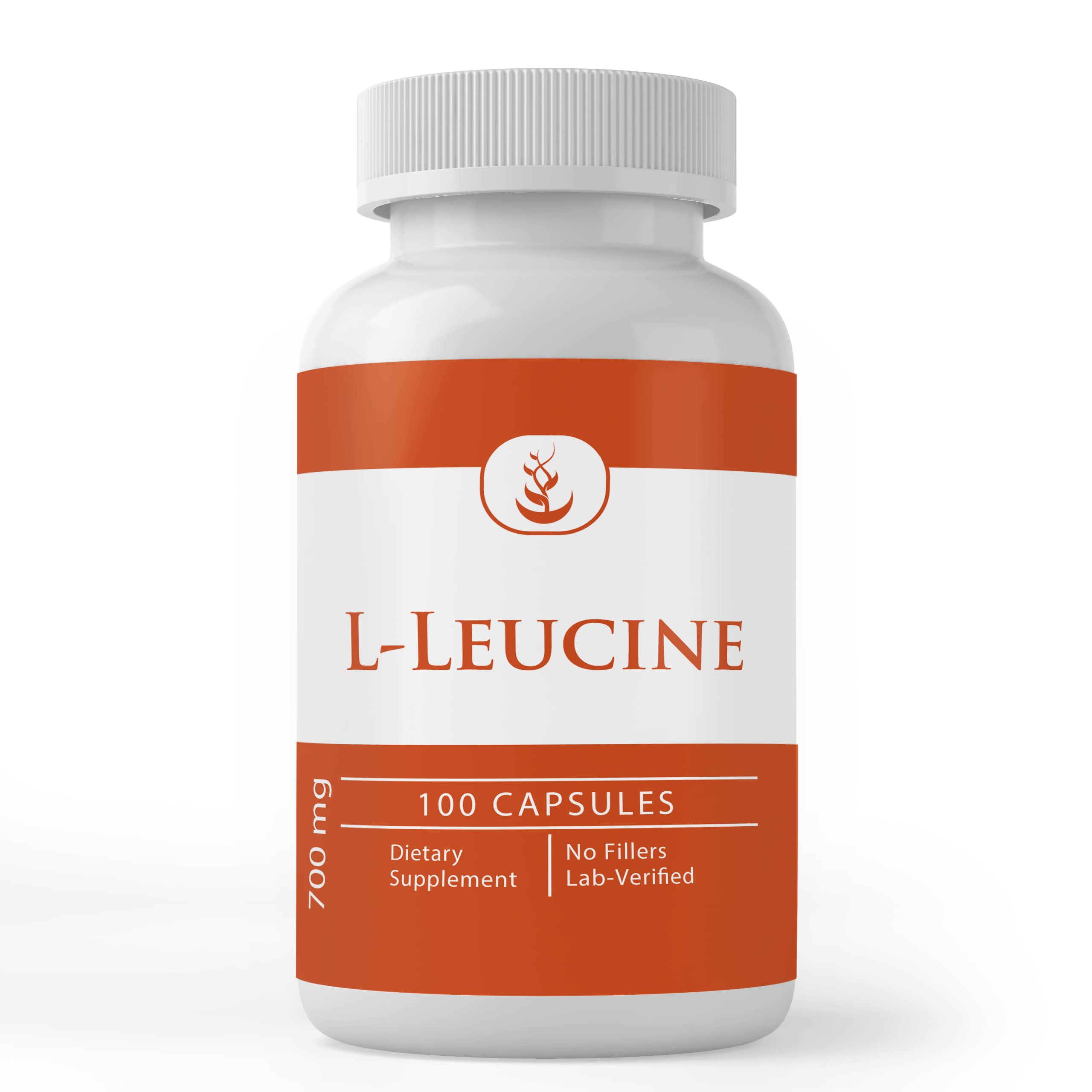 Pure Original Ingredients L-Leucine capsules in bottle highlight purity and no additives.