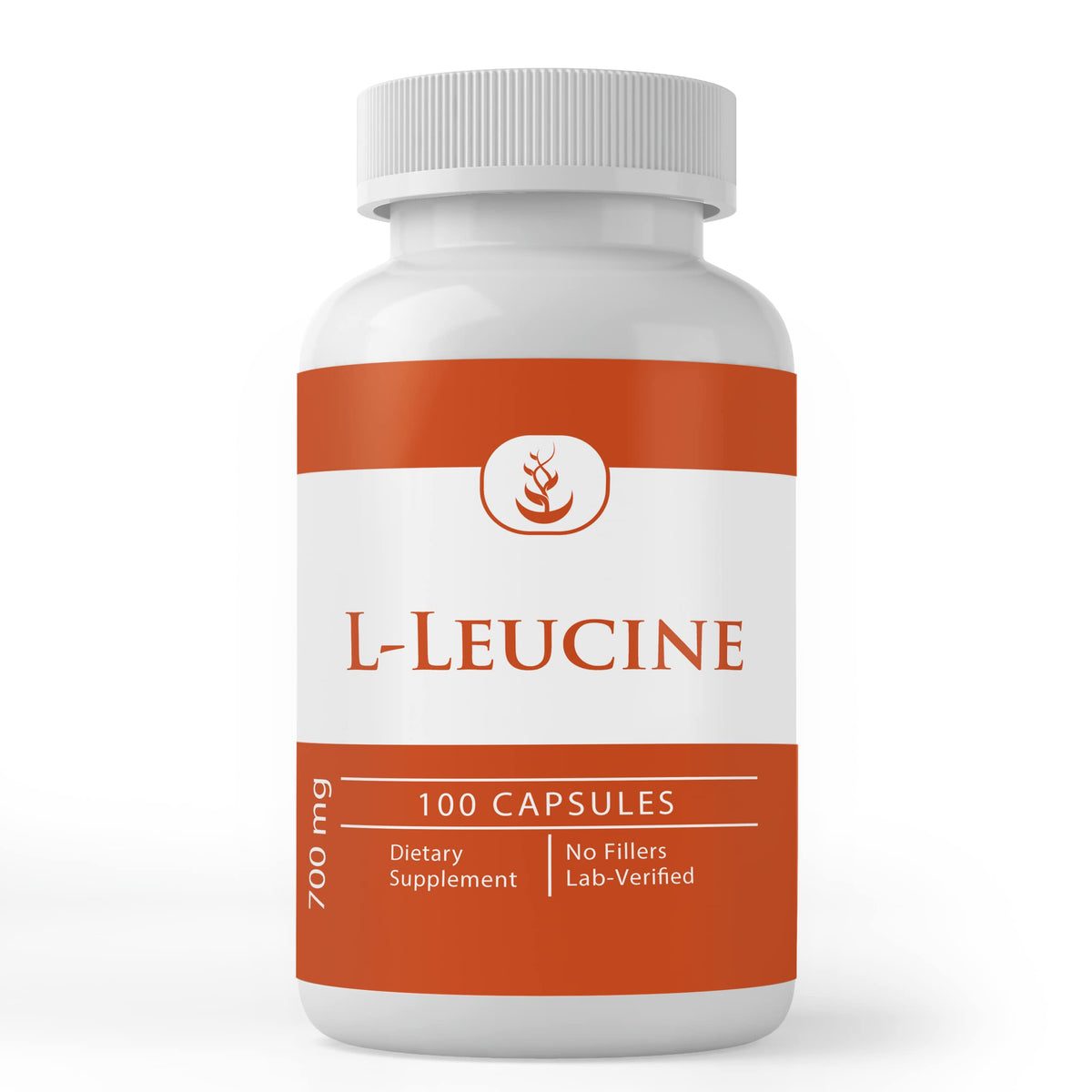 Pure Original Ingredients L-Leucine capsules in bottle highlight purity and no additives.