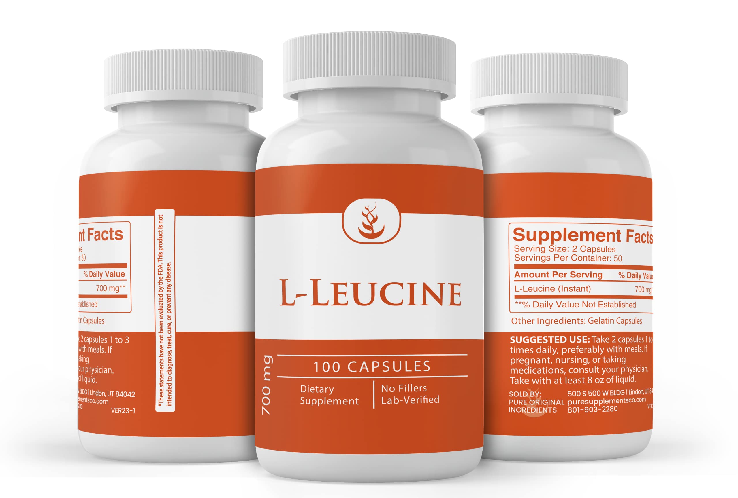 Pure Original Ingredients L-Leucine packaging on a clean surface emphasizes simple ingredients.