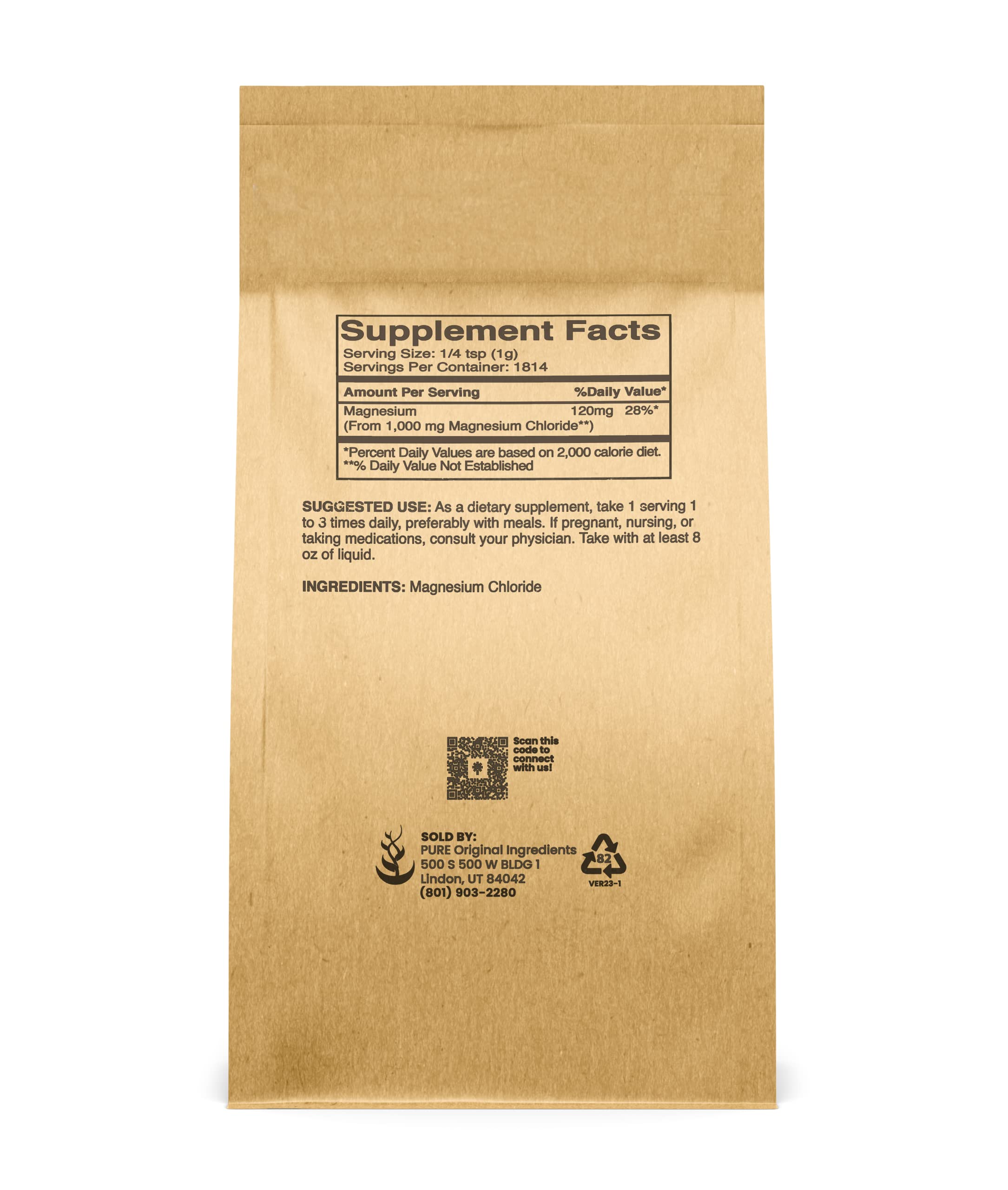 Pure Original Ingredients Magnesium Chloride with a measuring spoon for precise dosing.