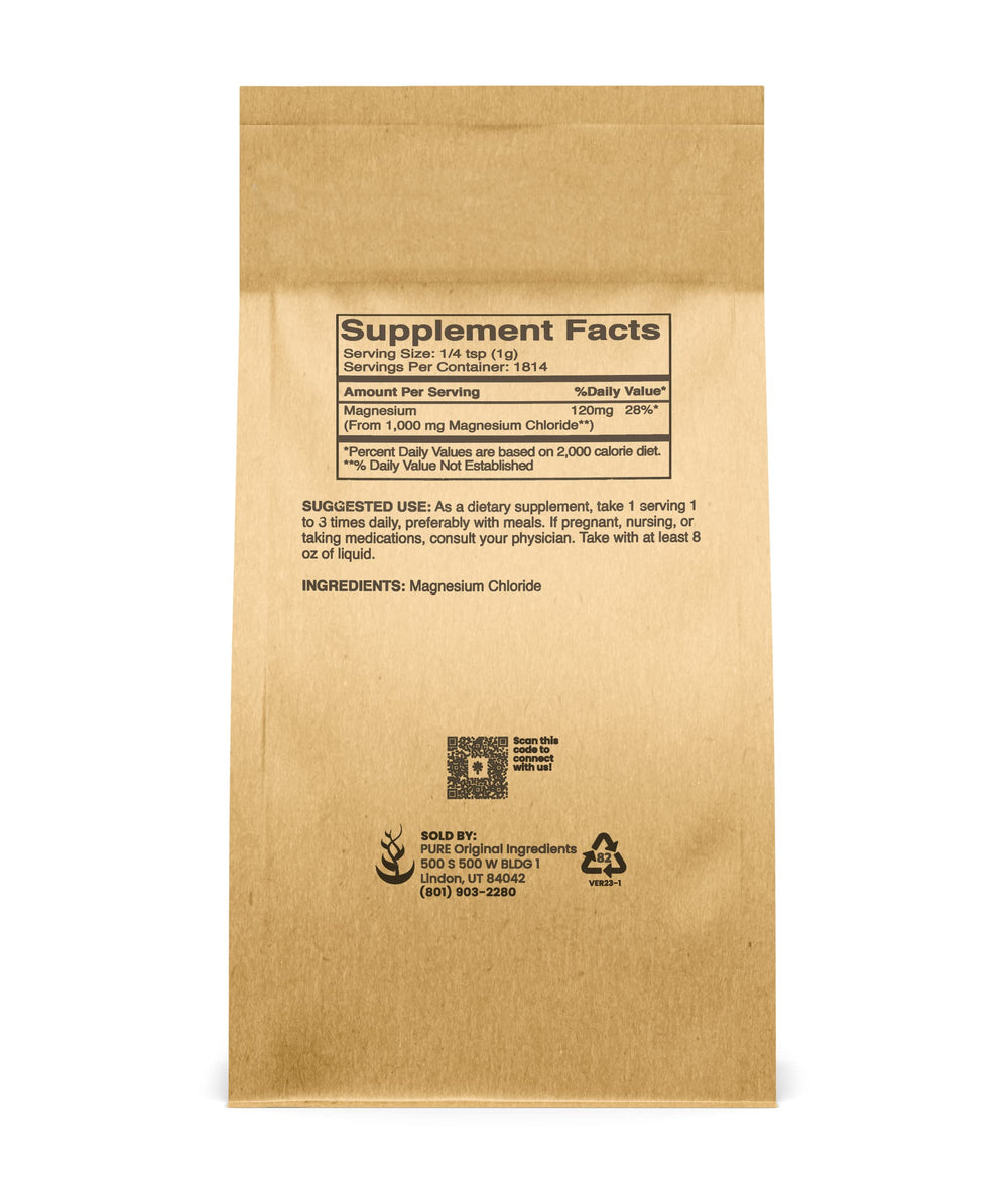 Pure Original Ingredients Magnesium Chloride with a measuring spoon for precise dosing.