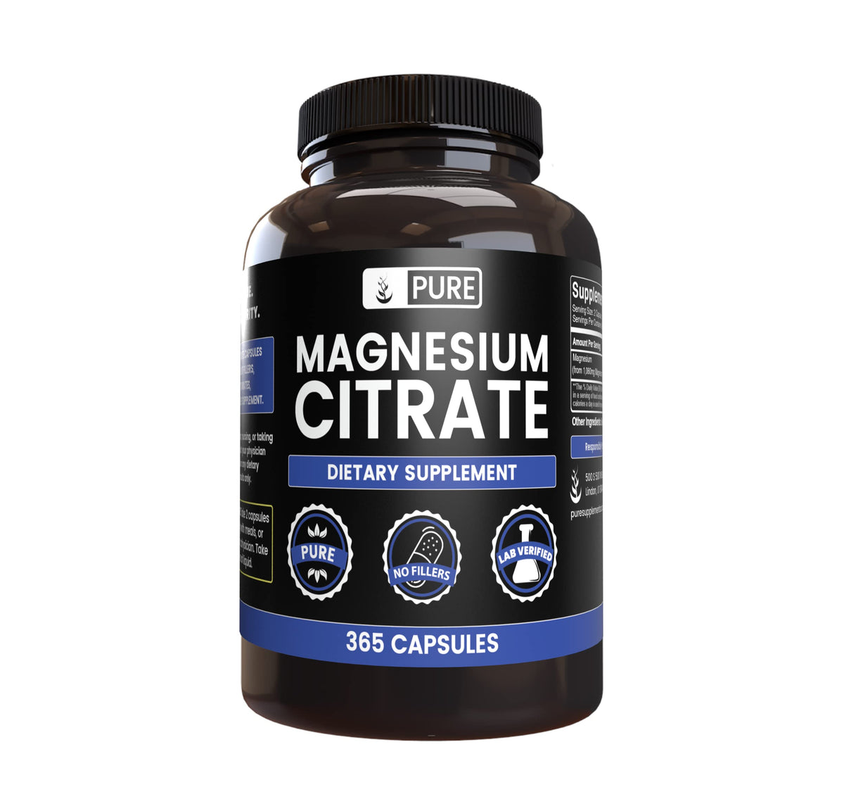 Pure Original Ingredients Magnesium Citrate bottle showcases pure capsules for daily magnesium support.