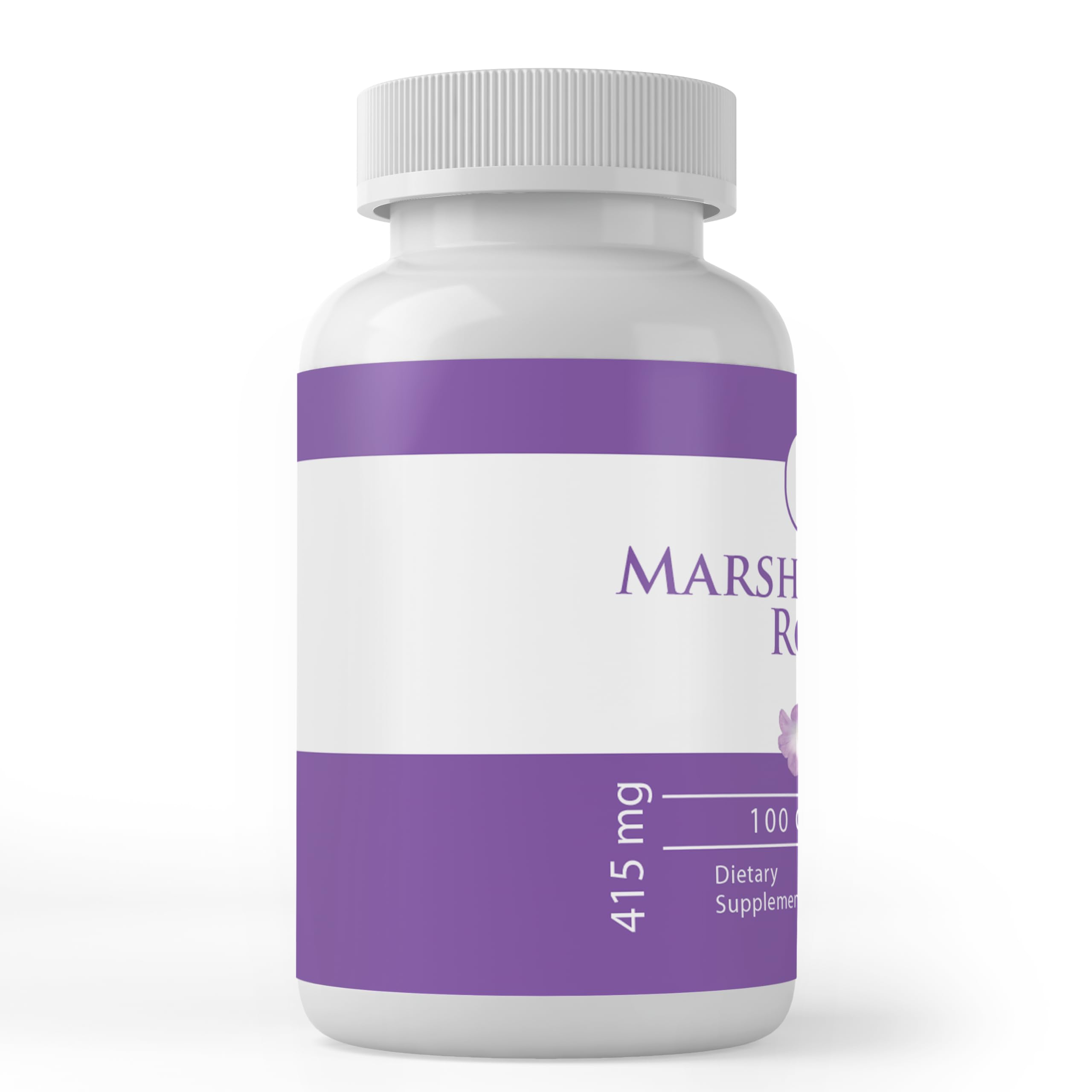 Pure Original Ingredients marshmallow-root capsules on a clean surface, hinting at a 100-day supply.