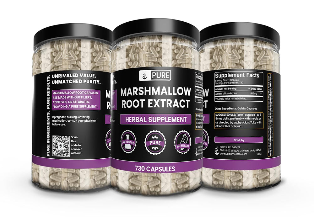 Packaging of Pure Original Ingredients Marshmallow Root capsules from Utah, USA origin