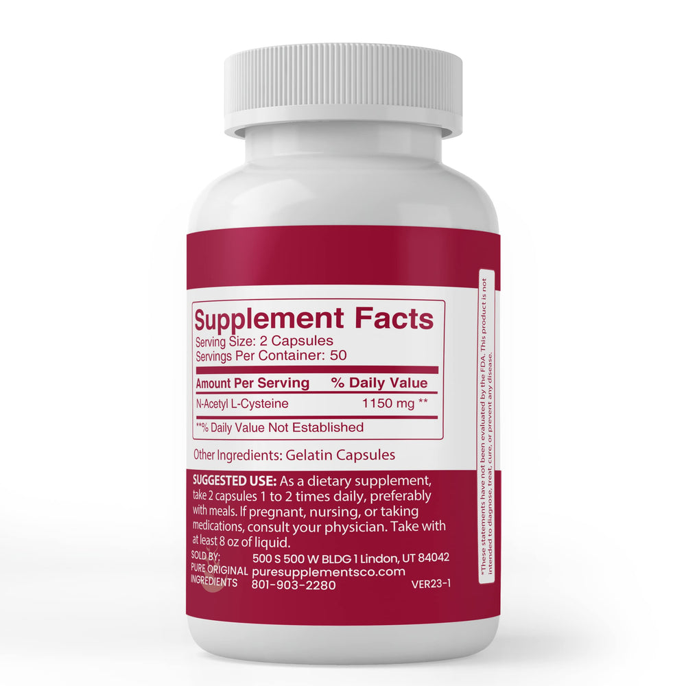 PURE ORIGINAL INGREDIENTS NAC capsules closeup highlighting single-ingredient purity