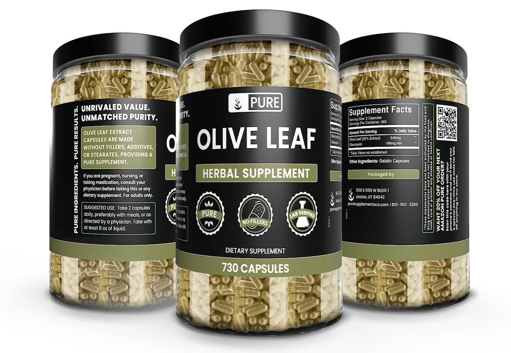 Pure Original Ingredients Olive Leaf capsules pour demonstrates easy portion control