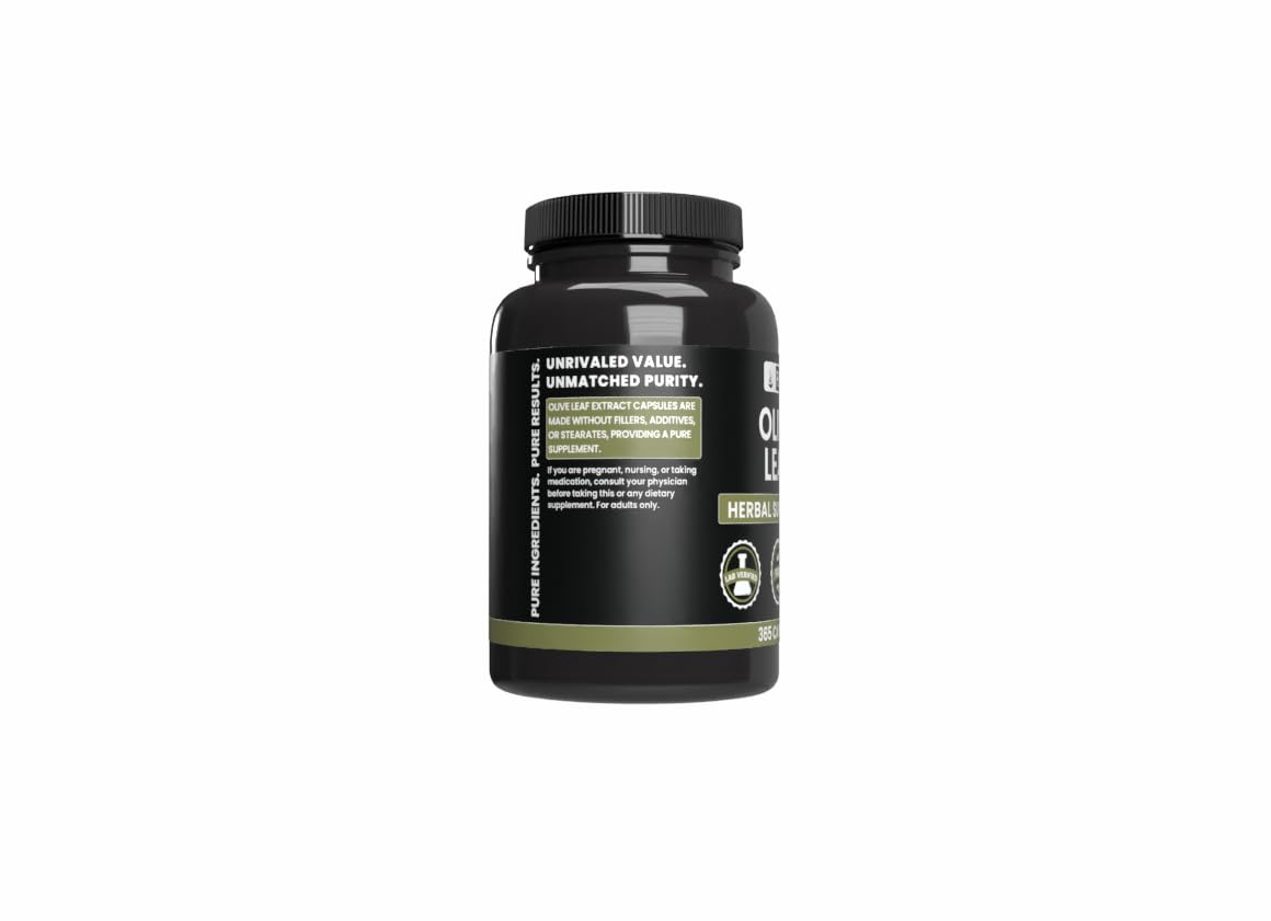 Pure Original Ingredients Olive Leaf label featuring lab verification and absence of additives.