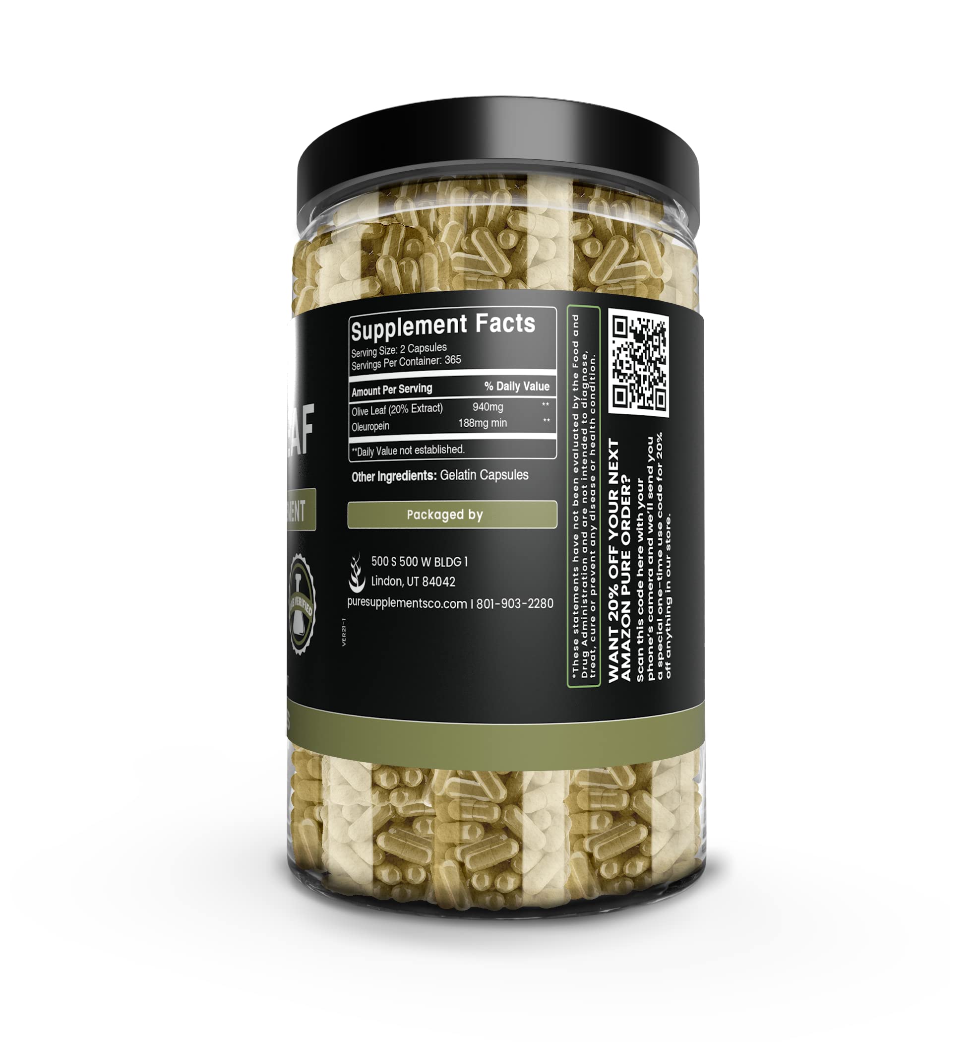 Pure Original Ingredients Olive Leaf packaging showcases no additives for a clean label