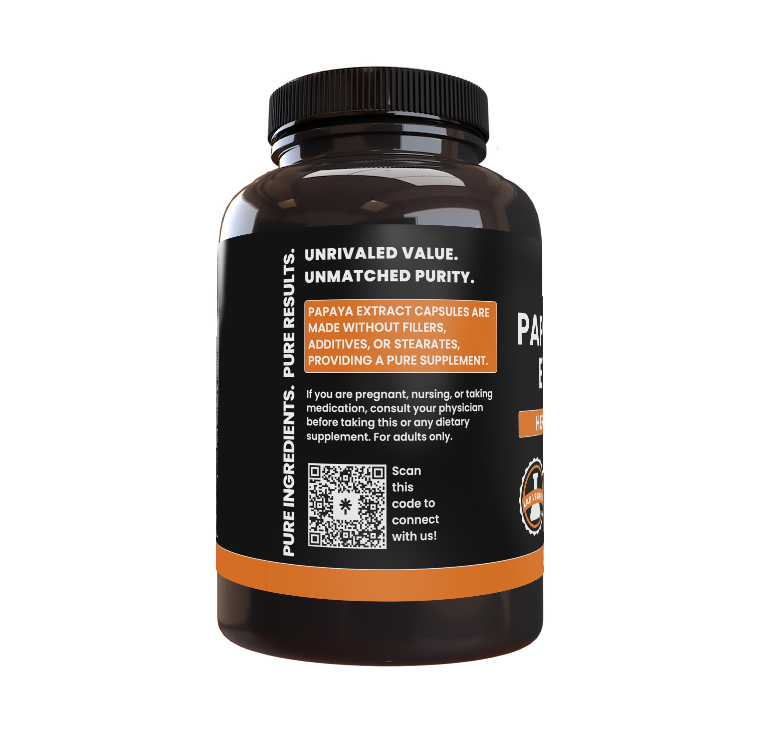 PURE ORIGINAL INGREDIENTS Papaya Extract capsules close-up showcasing single-ingredient formula