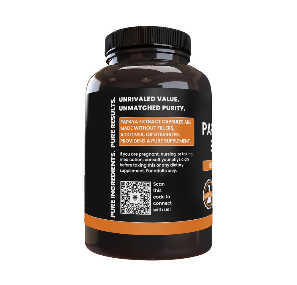 PURE ORIGINAL INGREDIENTS Papaya Extract capsules close-up showcasing single-ingredient formula