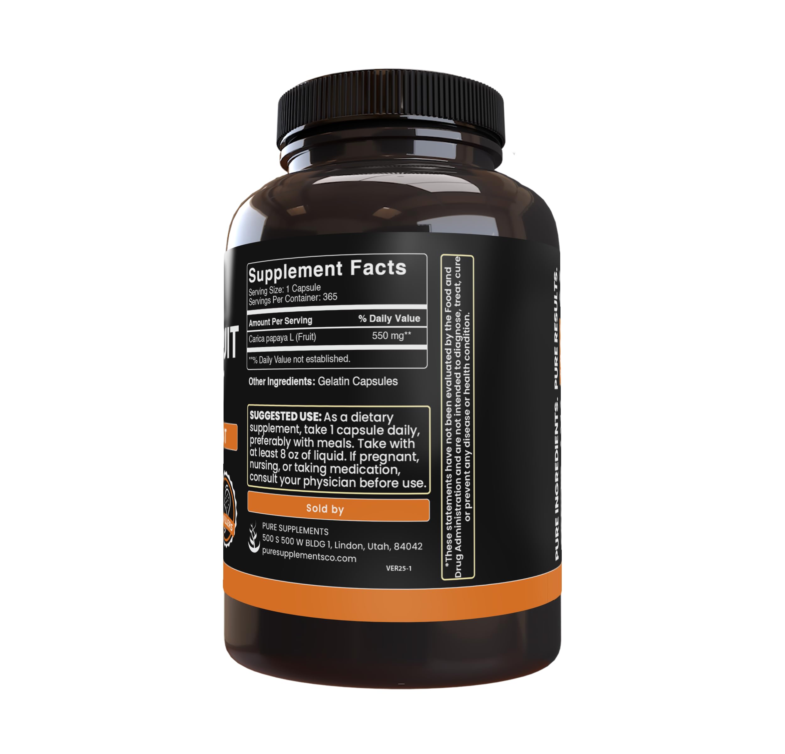 PURE ORIGINAL INGREDIENTS Papaya Extract packaging highlighting Utah, USA origin
