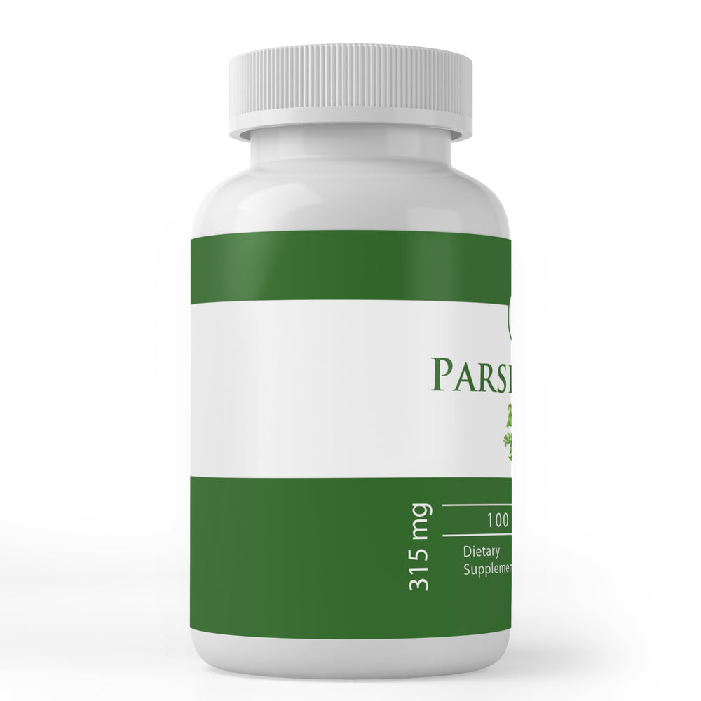Pure Original Ingredients Parsley capsules bottle label, highlights lab verification and no fillers