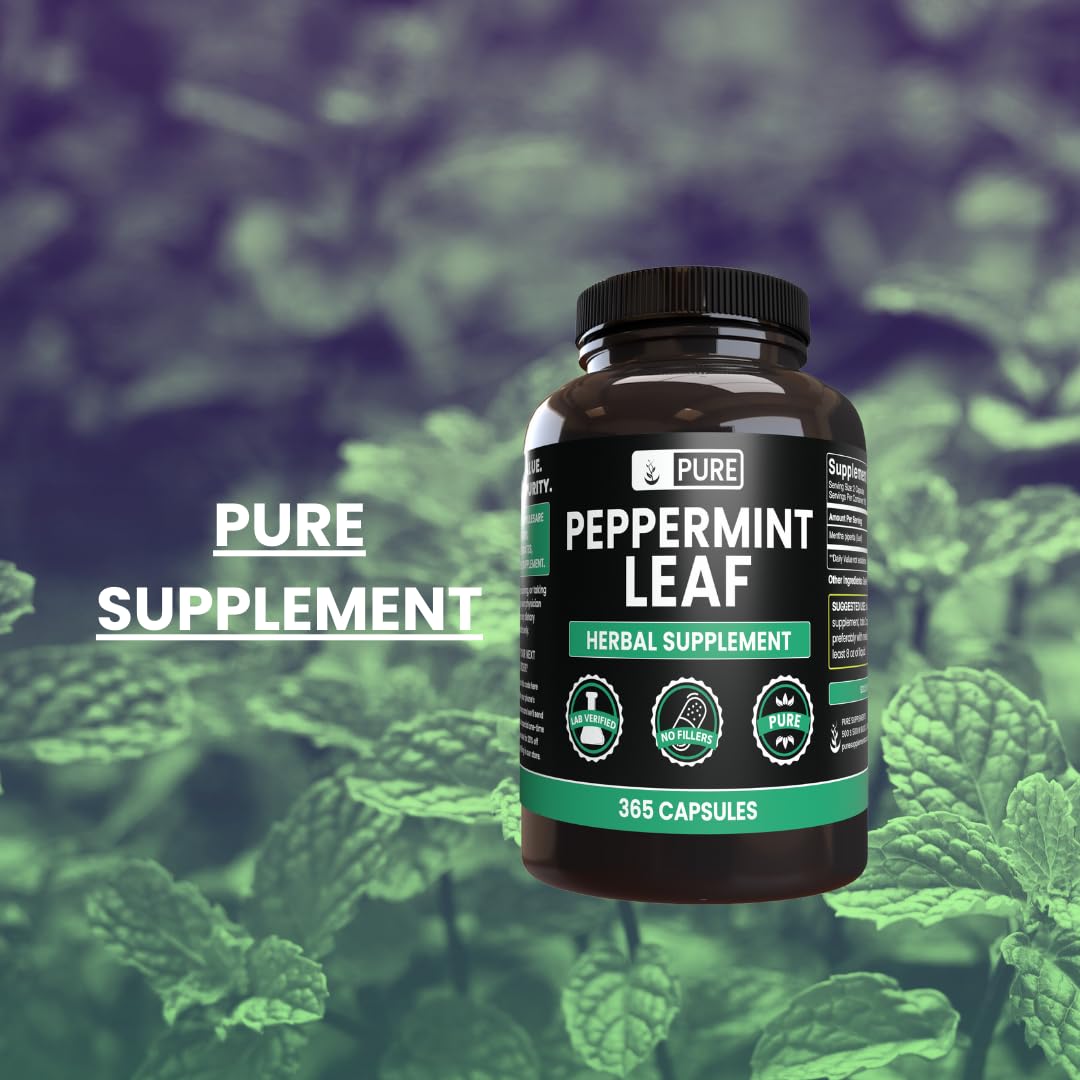 Pure Original Ingredients Peppermint Leaf capsules lab-verified seal indicates quality assurance.
