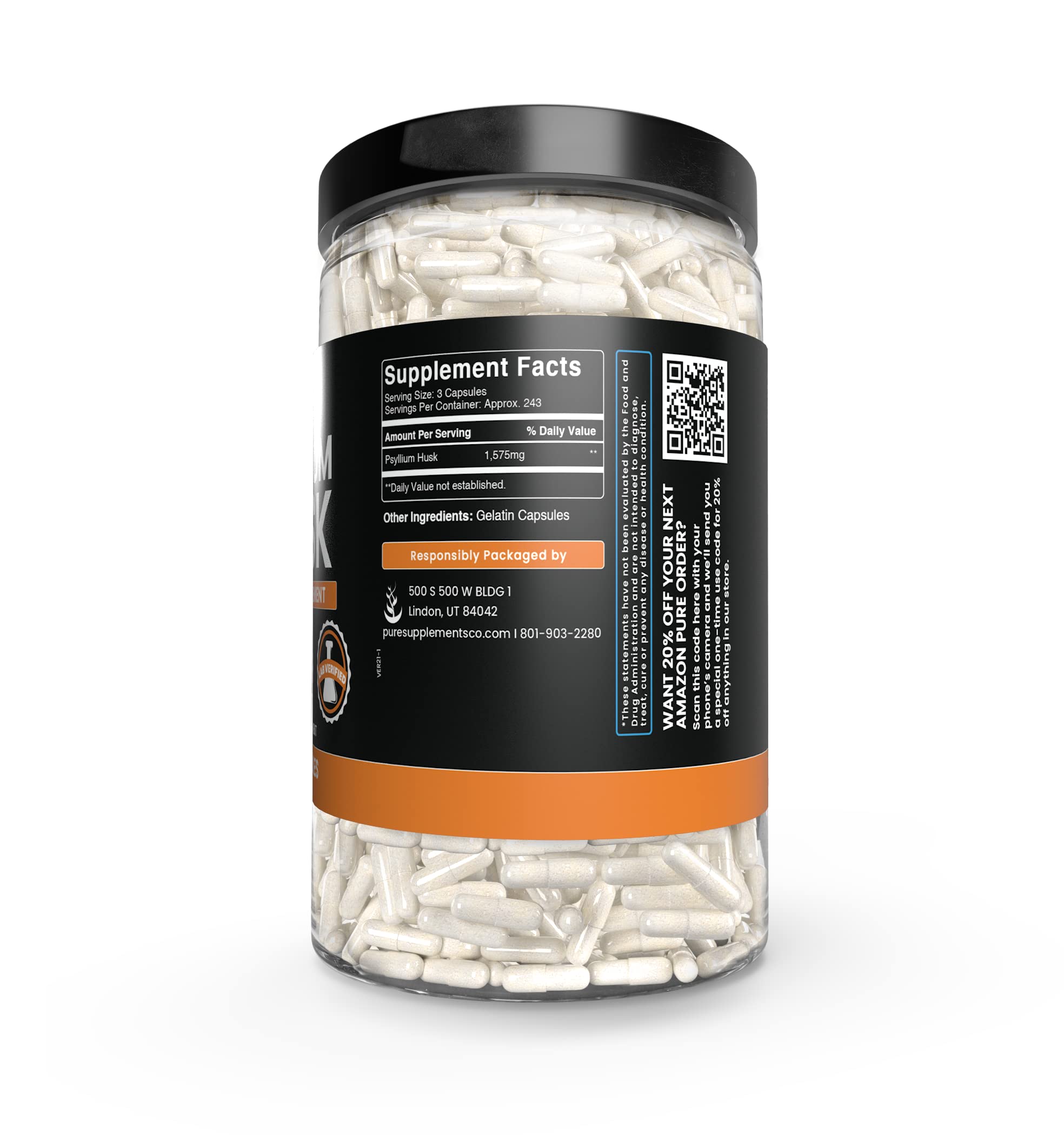 PURE ORIGINAL INGREDIENTS Psyllium husk dispensing shot highlights easy dosing.