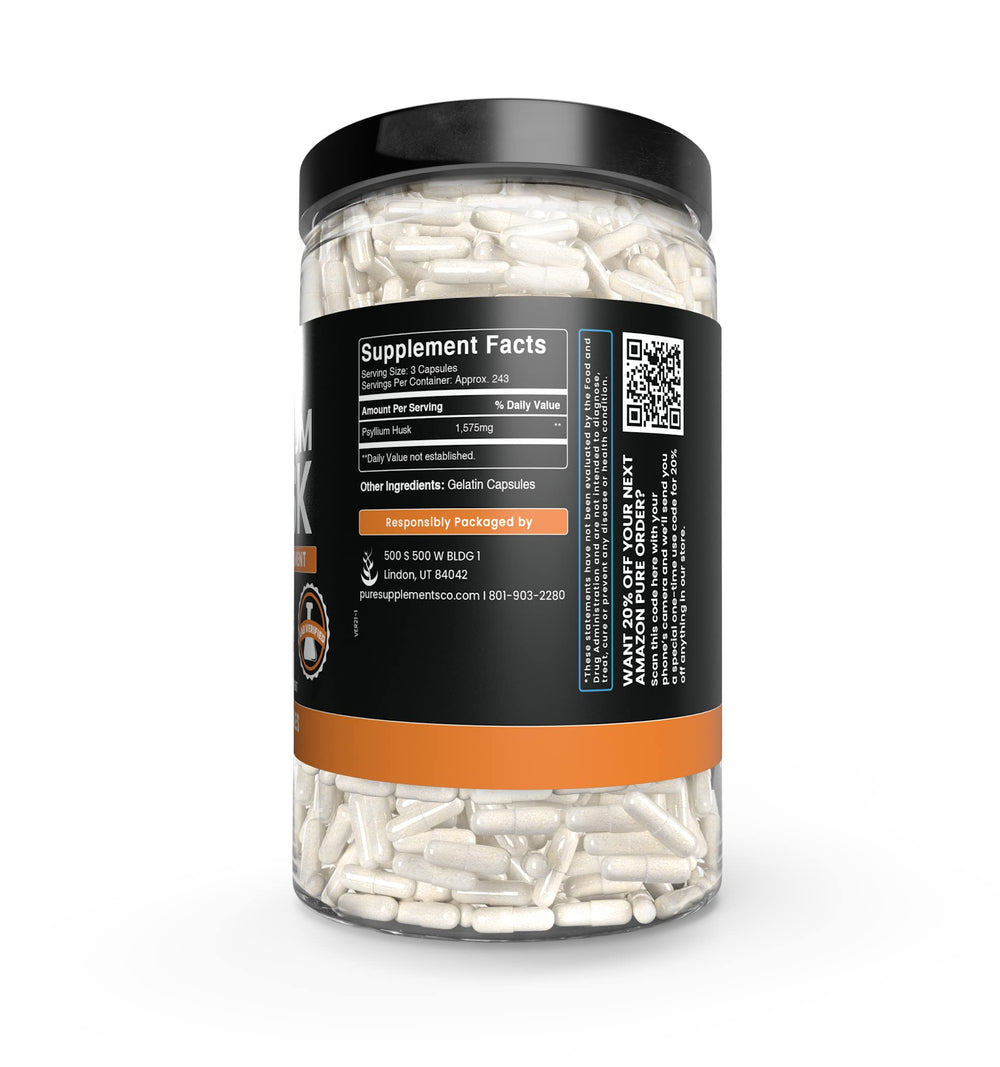 PURE ORIGINAL INGREDIENTS Psyllium husk dispensing shot highlights easy dosing.