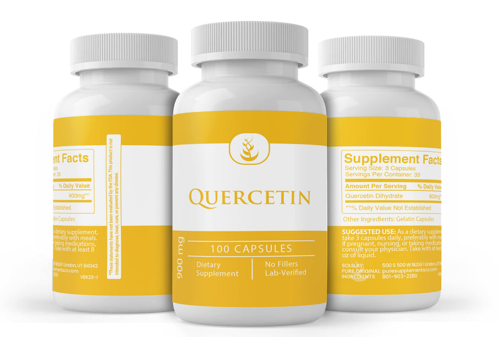 Label detail of Pure Original Ingredients Quercetin underscores Utah-made packaging