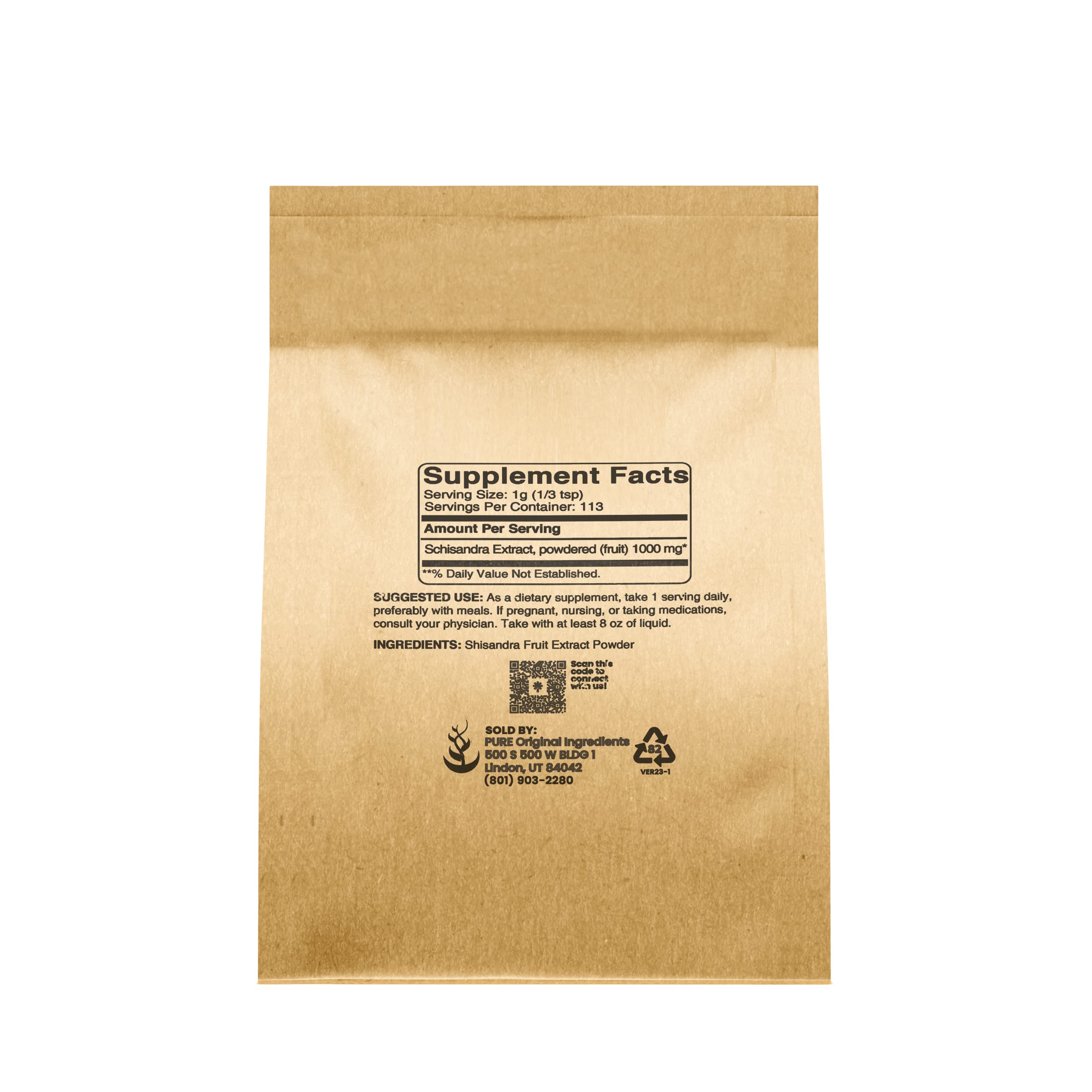 Pure Original Ingredients Schisandra powder beside a spoon for easy mixing.