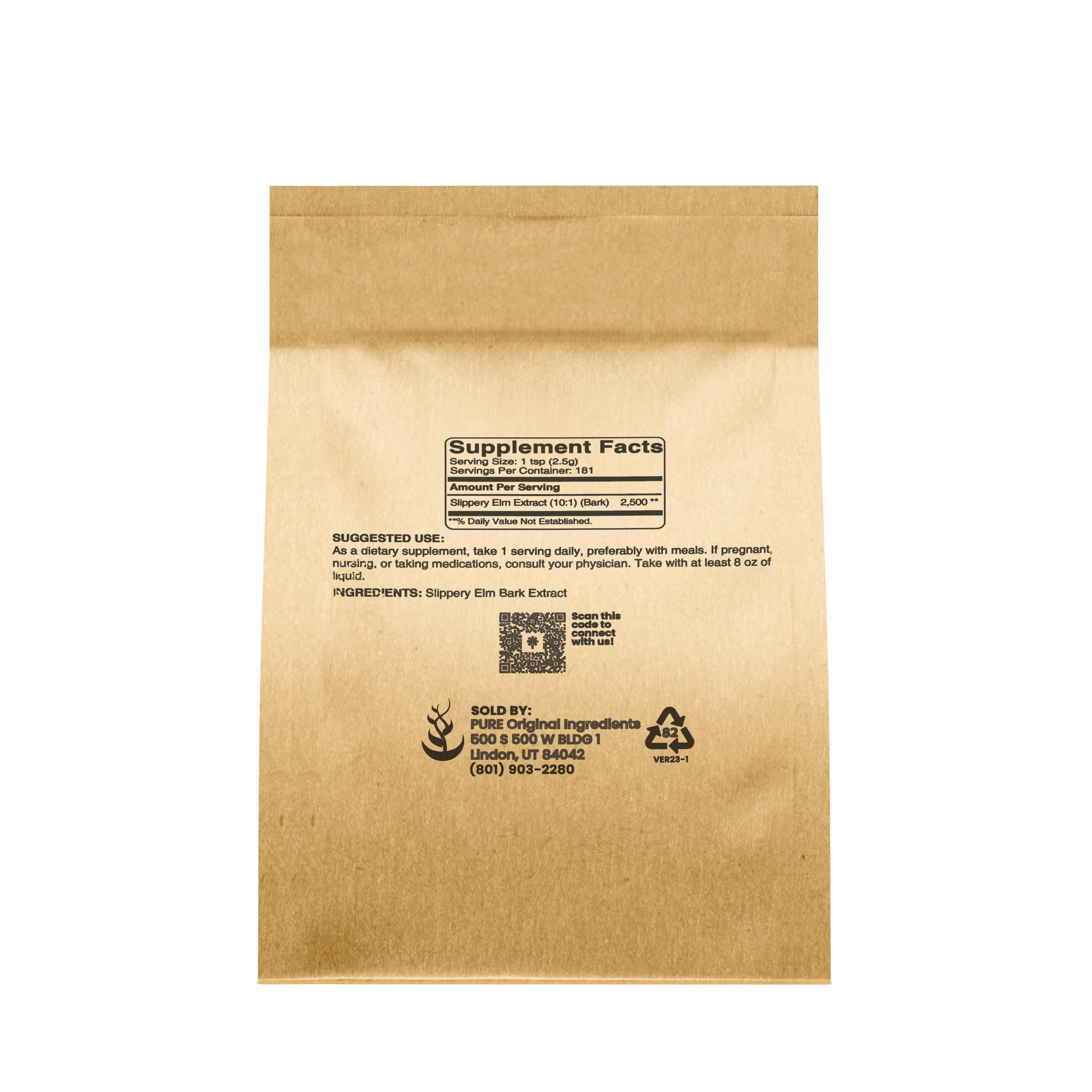 Pure Original Ingredients Slippery Elm Bark Powder ready to blend with hot water for poultice prep.