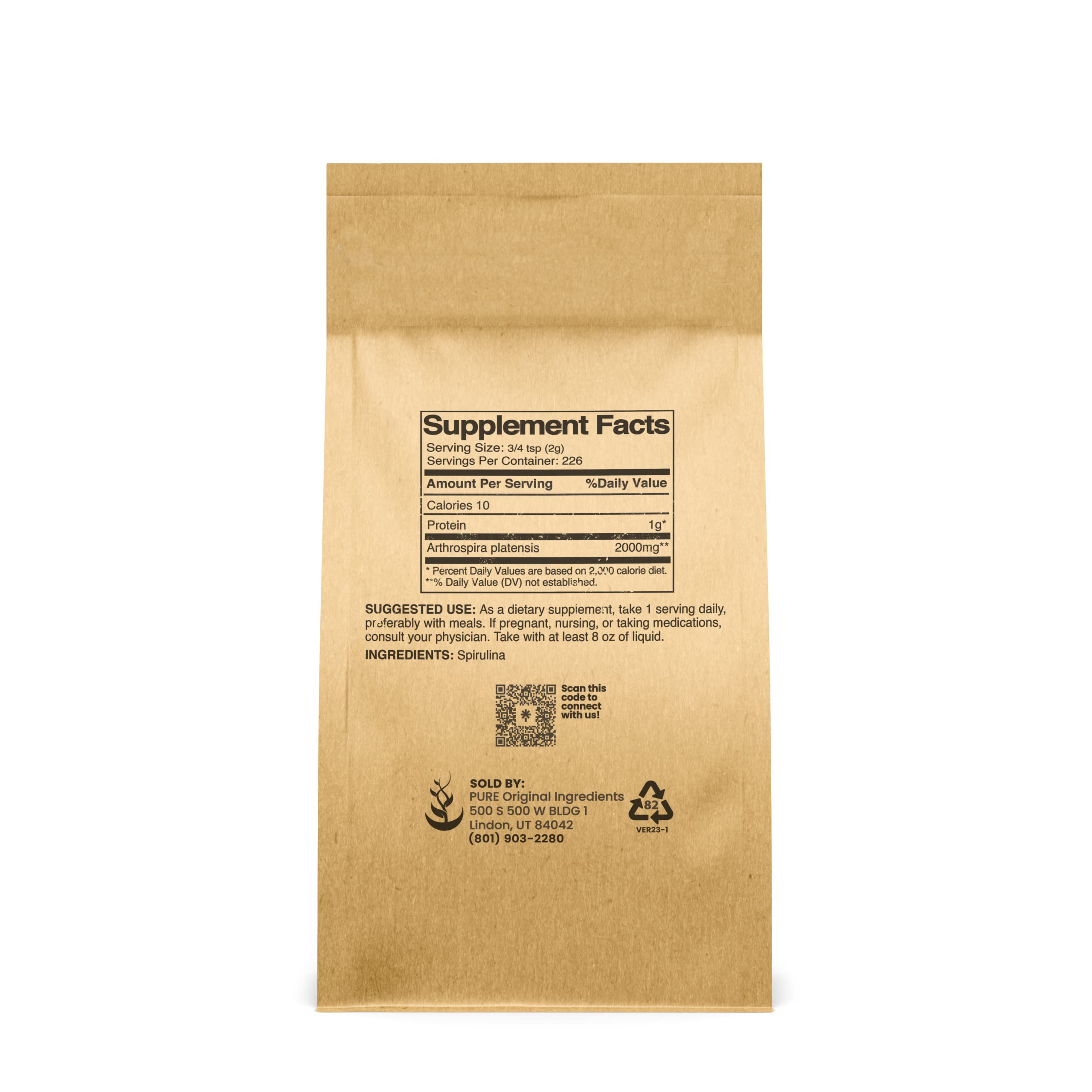 PURE ORIGINAL INGREDIENTS Spirulina Powder close-up shows deep emerald color for vibrant recipes