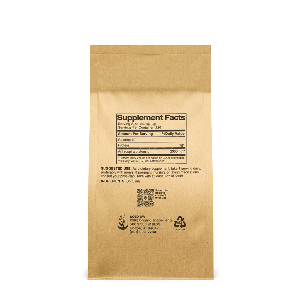 PURE ORIGINAL INGREDIENTS Spirulina Powder close-up shows deep emerald color for vibrant recipes