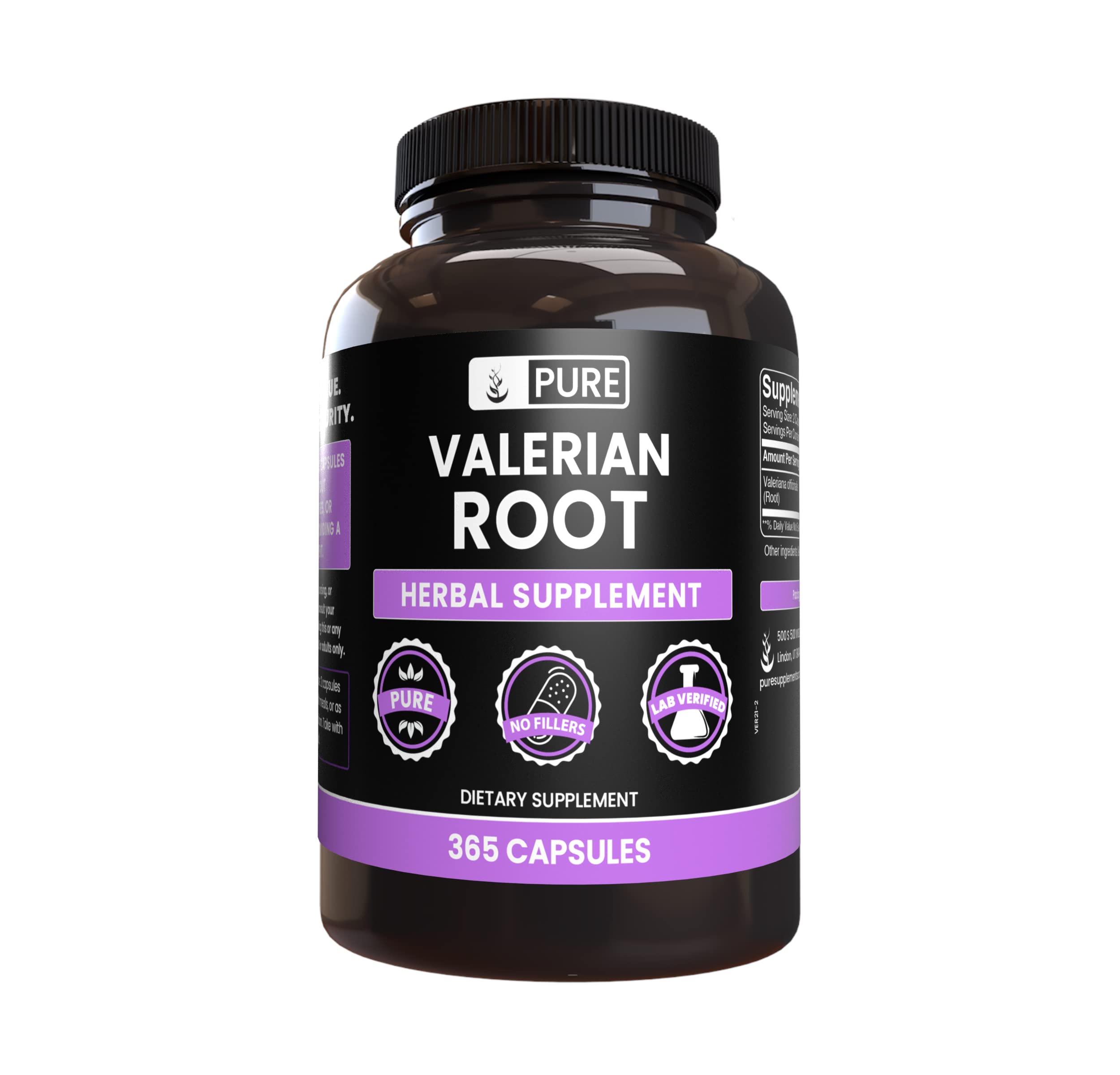 Pure Original Ingredients Valerian Root Capsules bottle shows pure single-ingredient formula for nightly use