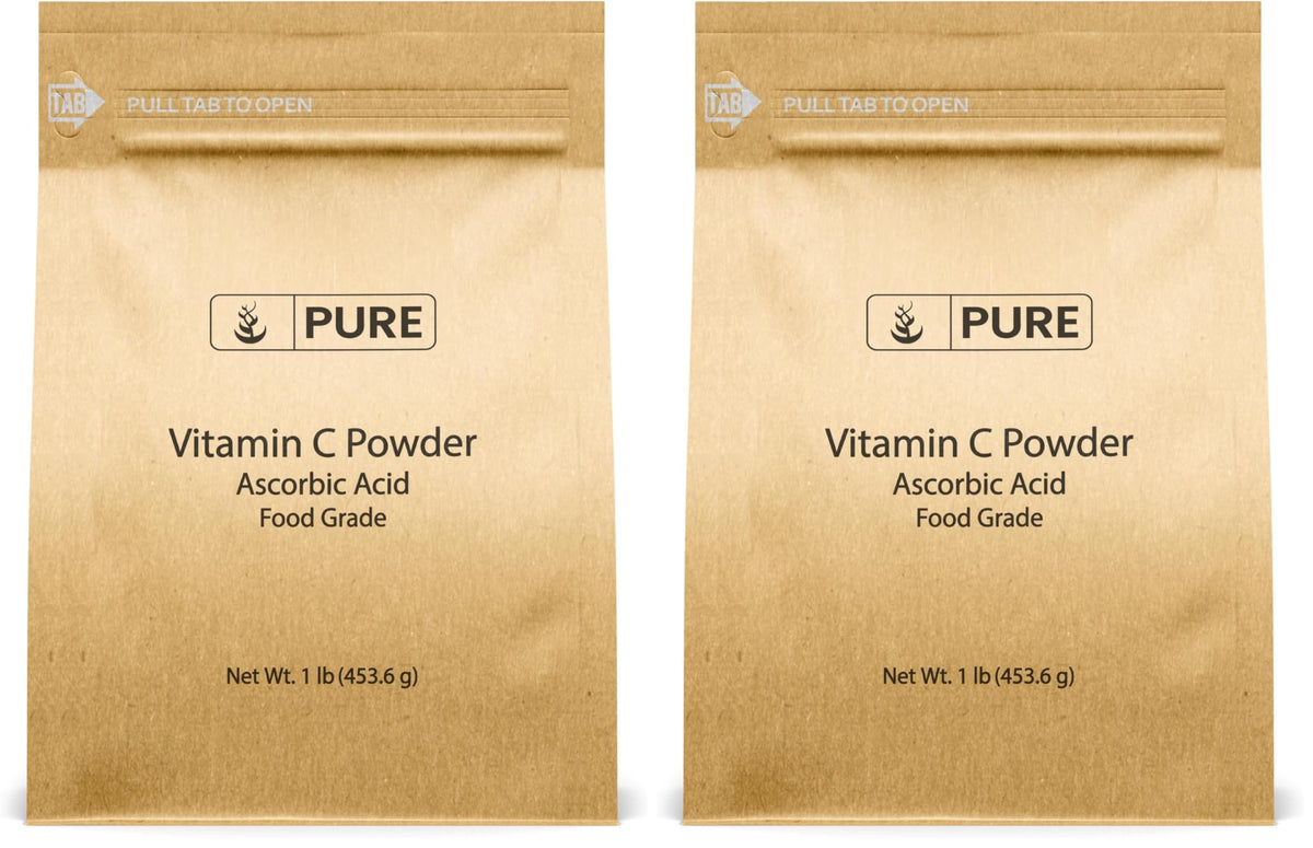 PURE ORIGINAL INGREDIENTS Vitamin C Powder bottle close-up for skin vitality.
