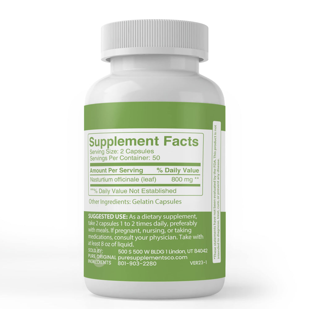 Pure Original Ingredients Watercress capsules pour demonstrates easy daily dosing