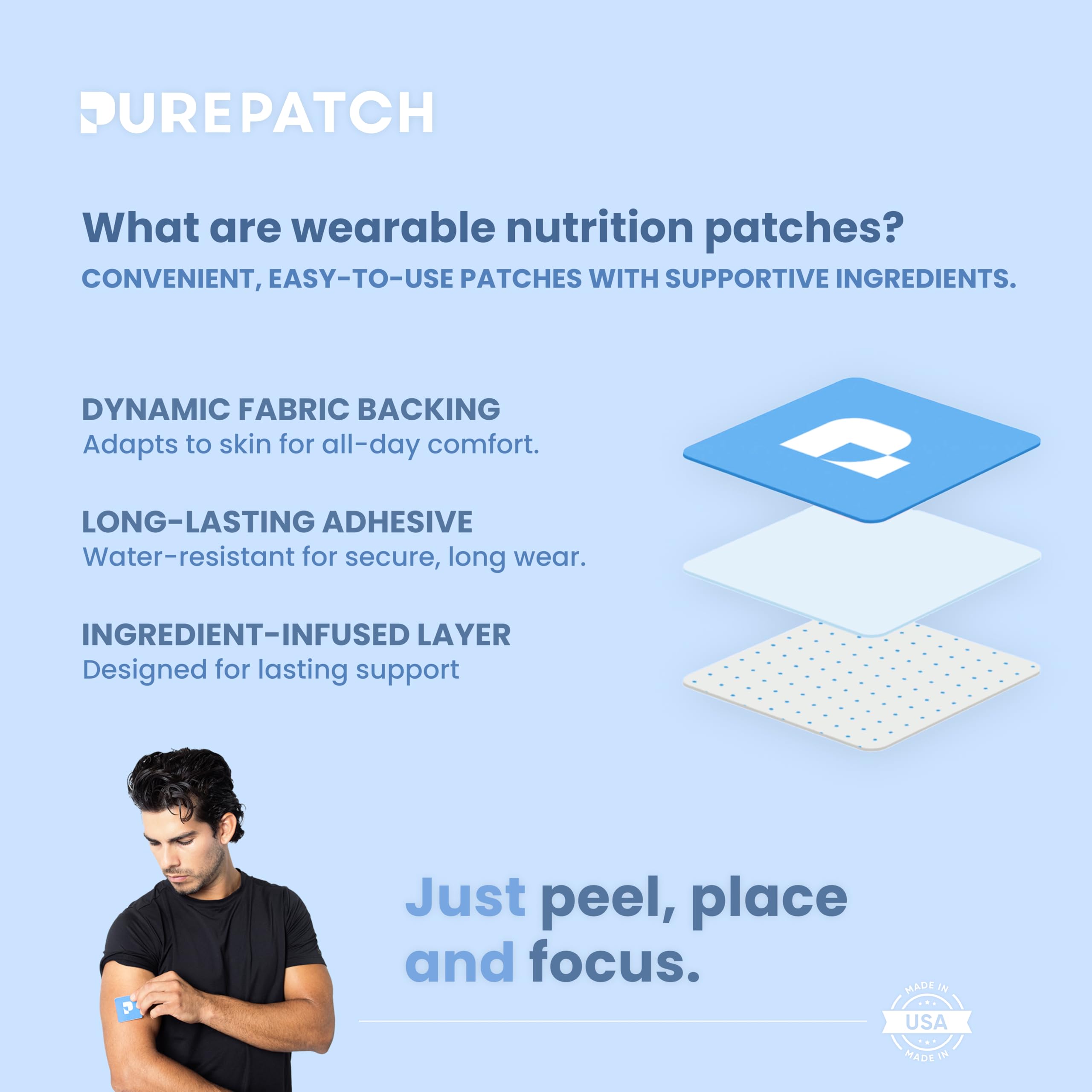 Pure Patch Focus 12-hour wear illustrated for long wear.