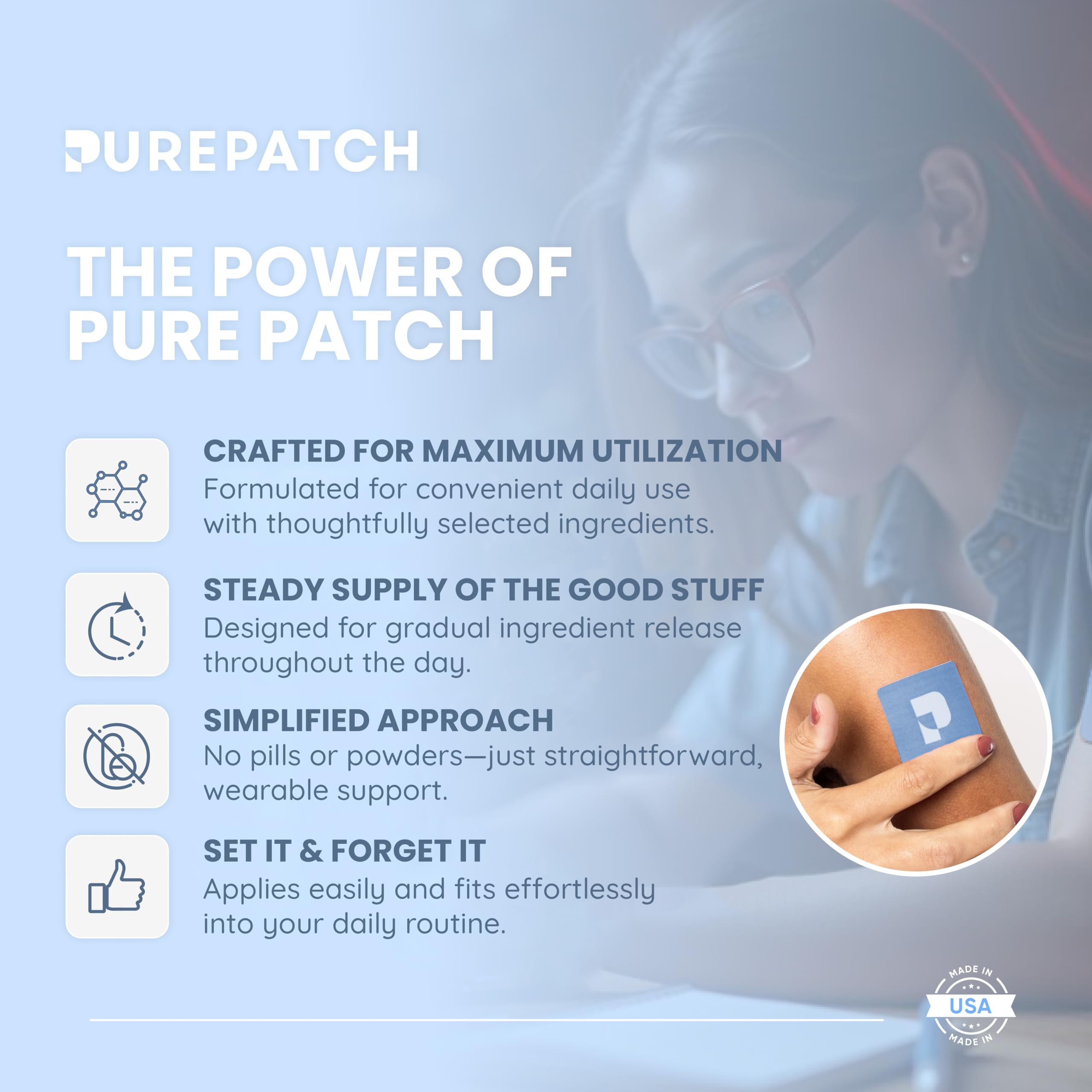 Pure Patch Focus Made in USA label close-up.
