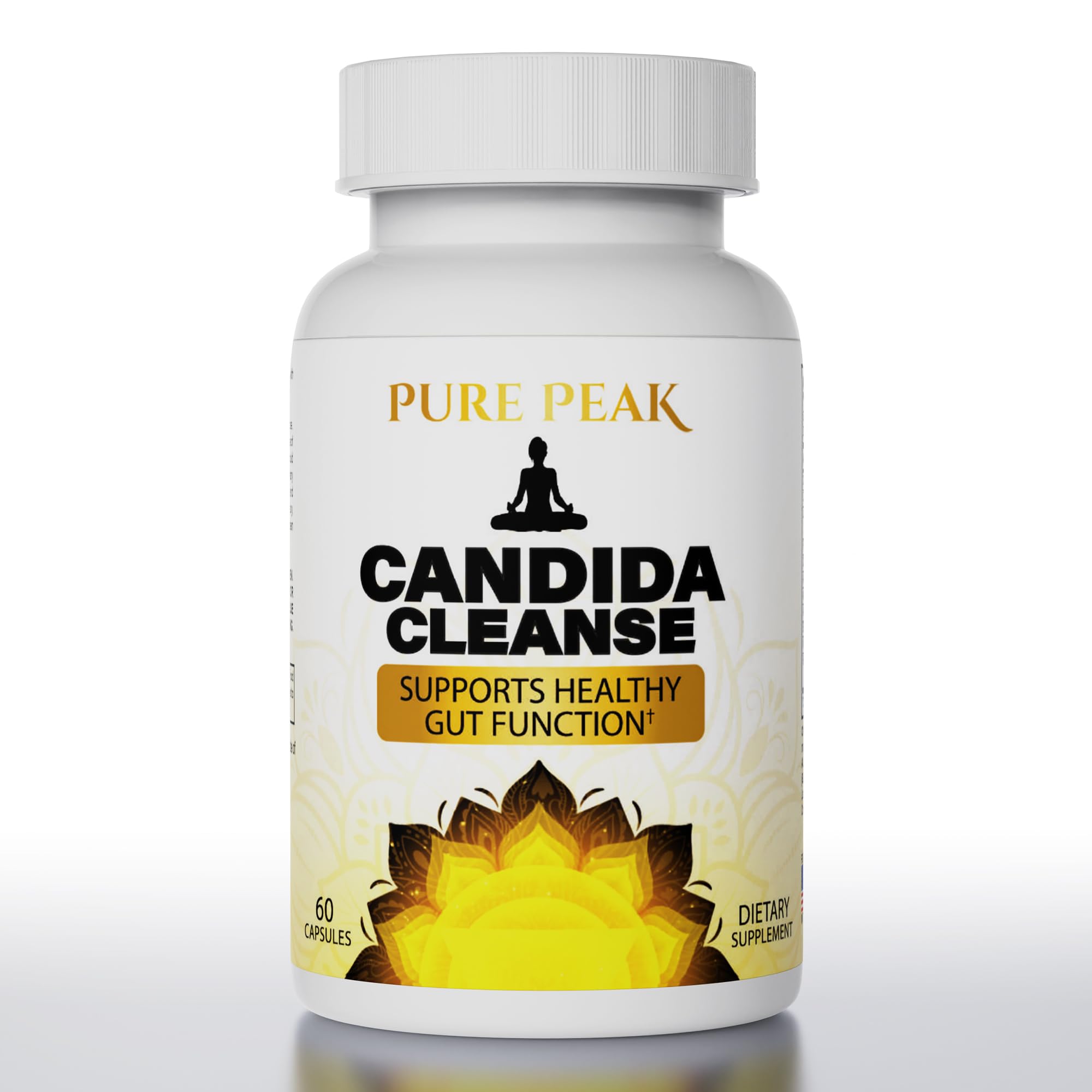 Pure Peak Candida Cleanse bottle side view for daily gut support.