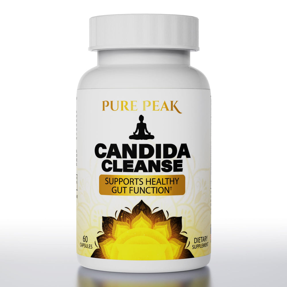 Pure Peak Candida Cleanse bottle side view for daily gut support.