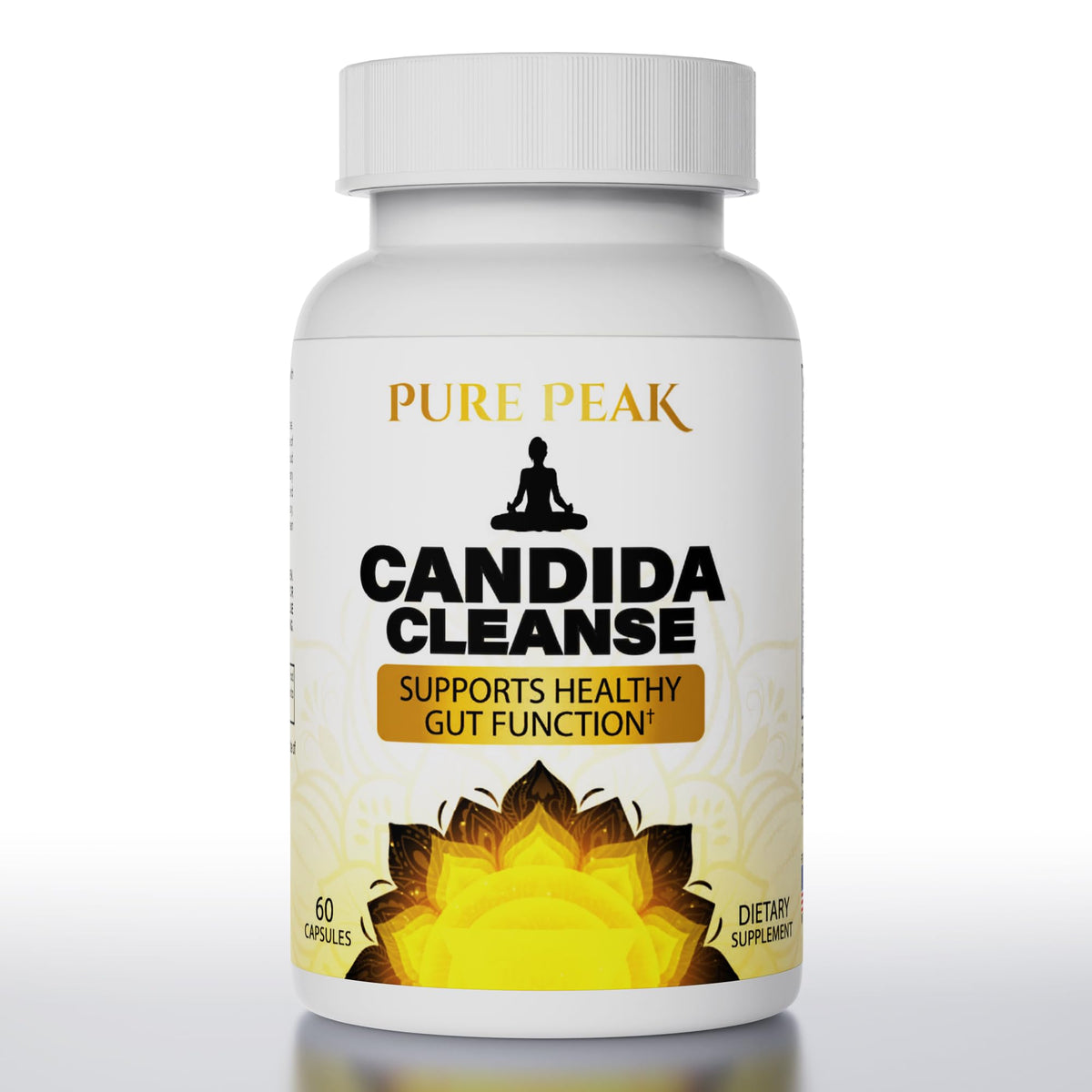 Pure Peak Candida Cleanse bottle side view for daily gut support.